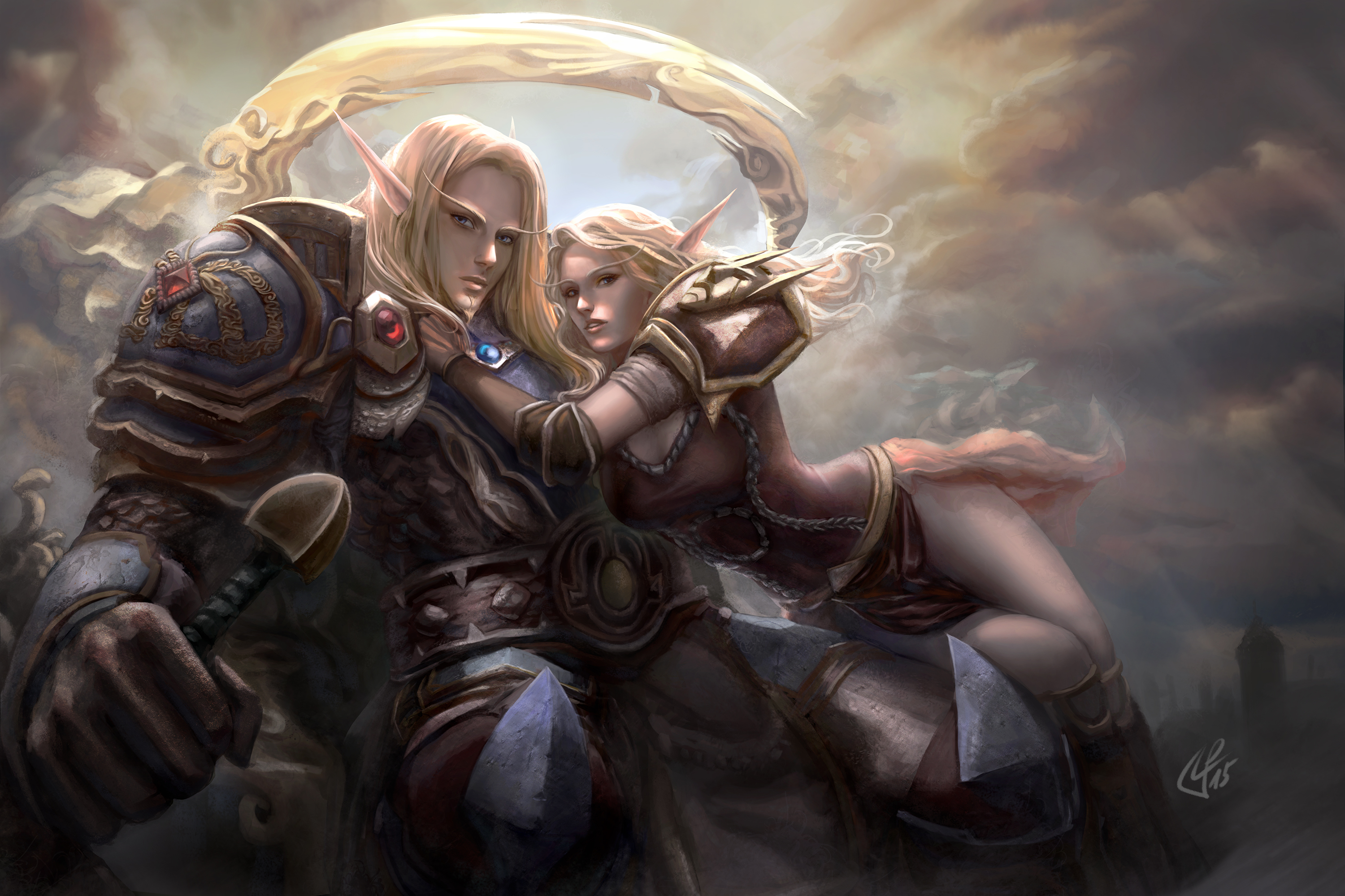 Two elves from World of Warcraft with a scythe HD Wallpaper