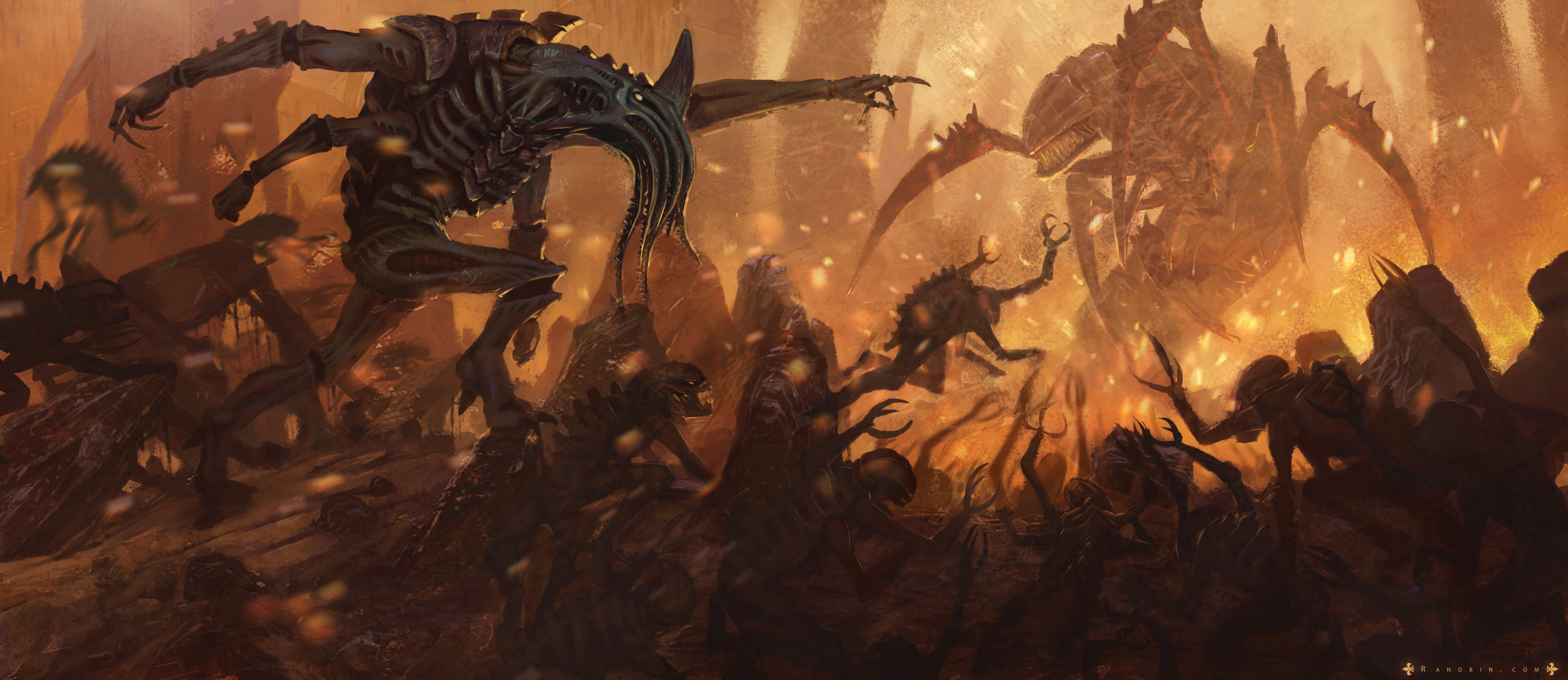 Warhammer Tyranids Swarm in Fiery Battle HD Wallpaper