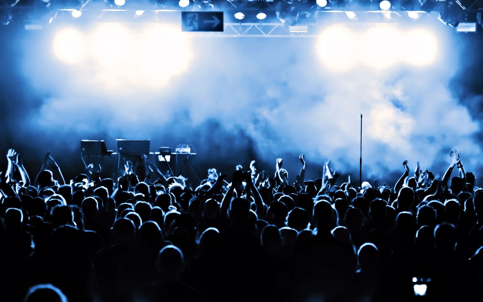 Concert crowd with stage lights and smoke HD Wallpaper