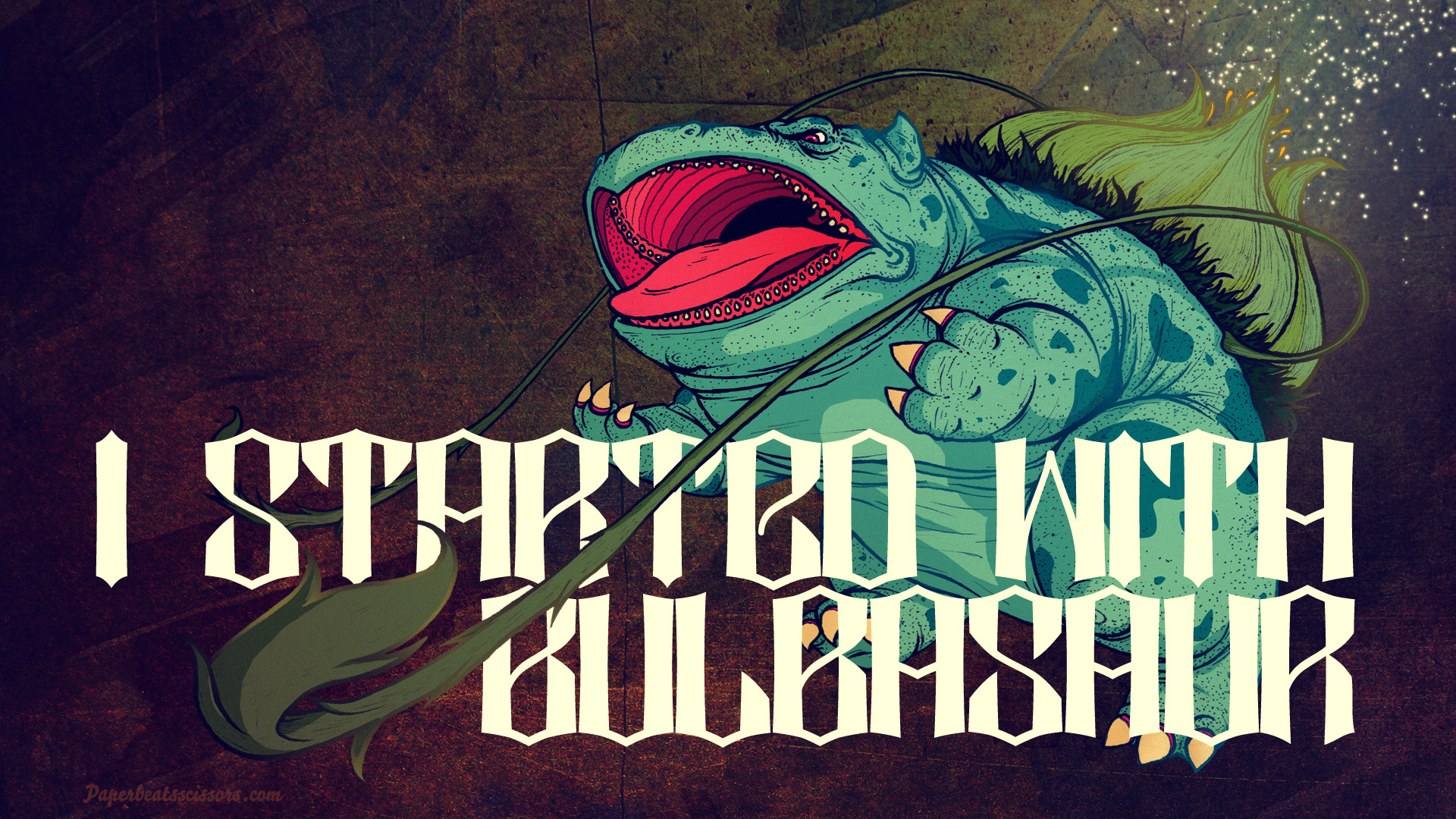 Bulbasaur from Pokémon with text HD Wallpaper