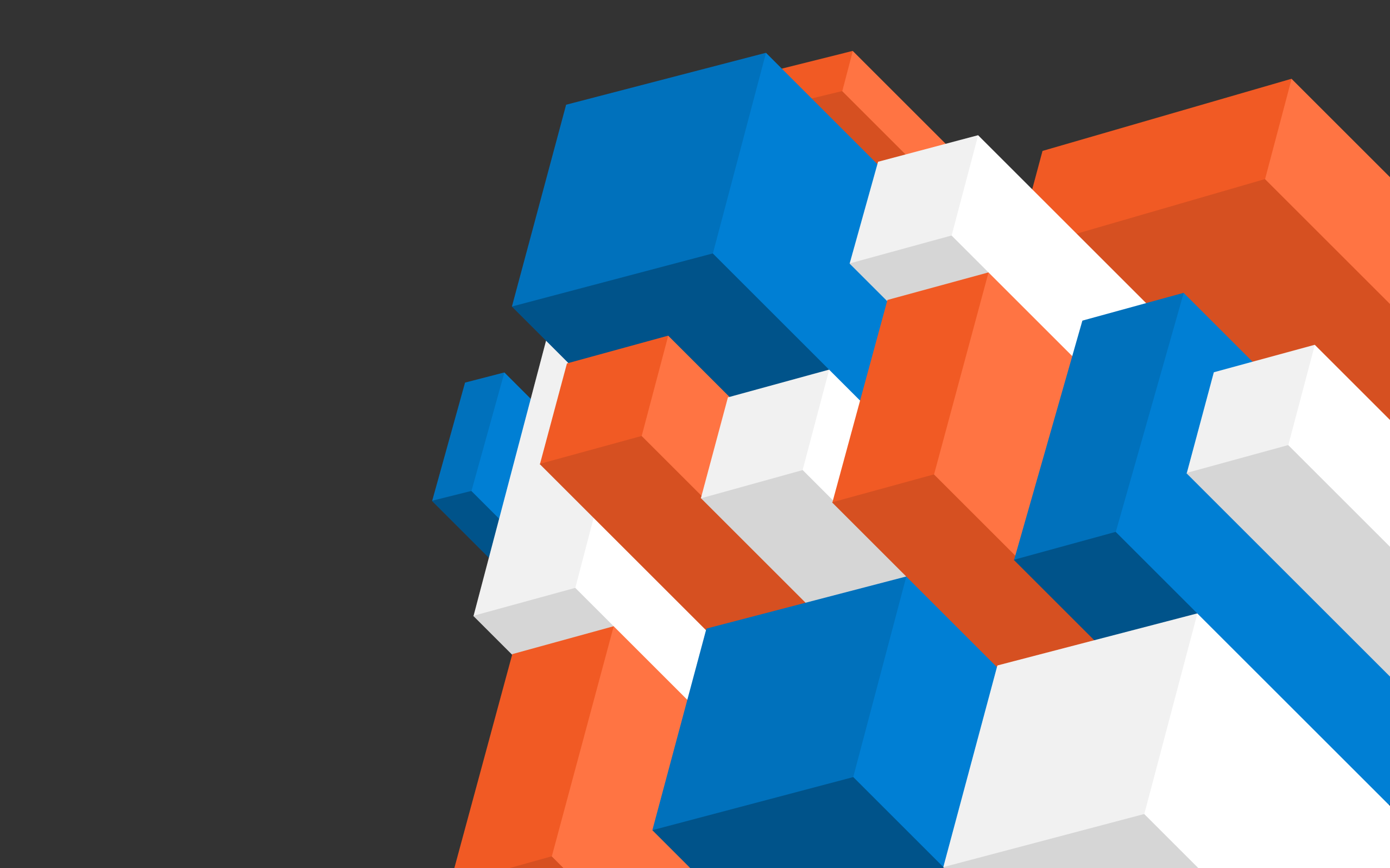 Abstract 3D geometric shapes in blue, orange, and white HD Wallpaper