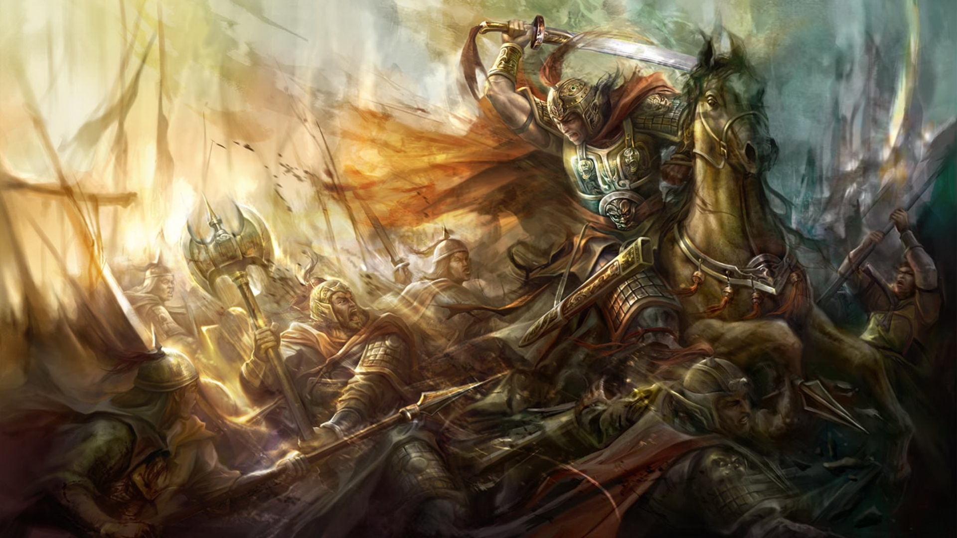 Fantasy warriors in battle HD Wallpaper