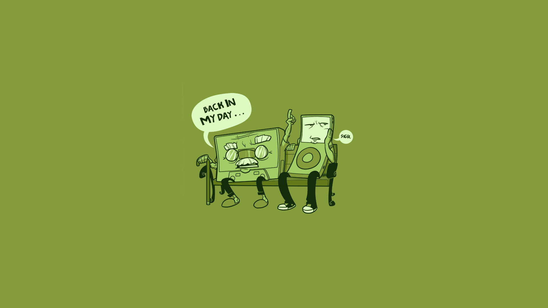 Cassette tape and iPod sitting on a bench HD Wallpaper