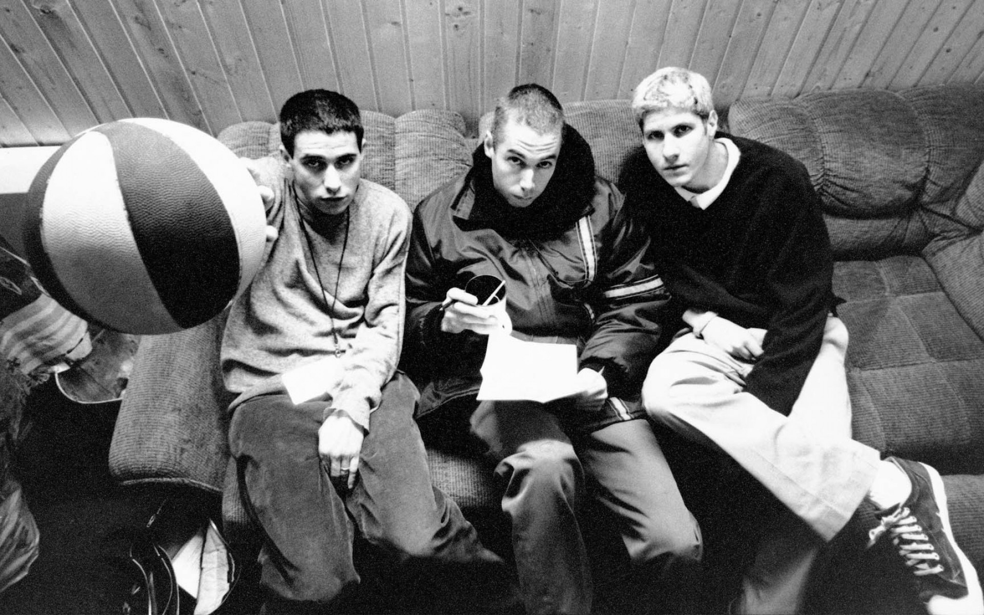 Beastie Boys sitting on a couch with a basketball HD Wallpaper