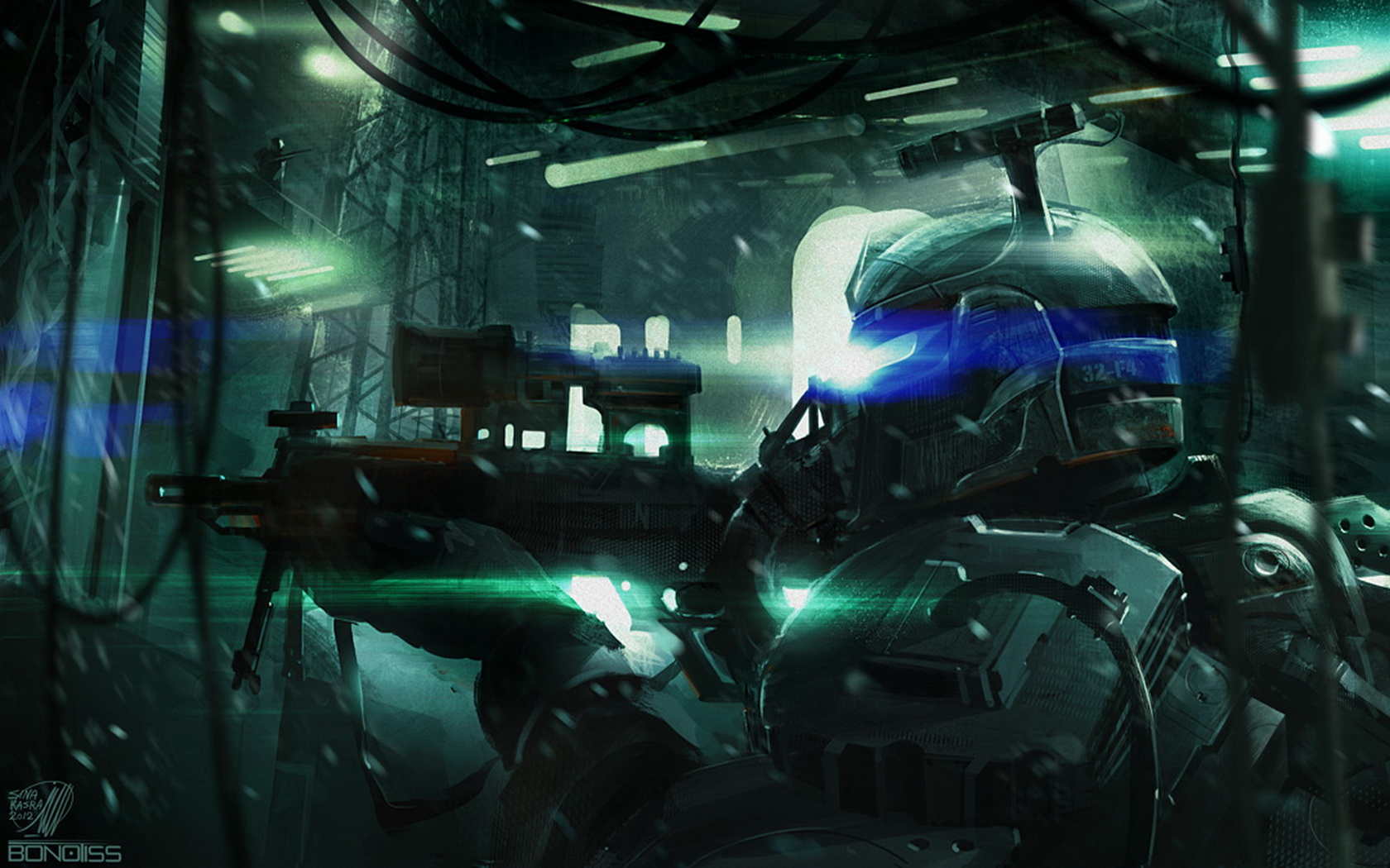 Sci Fi Warrior with Rifle in Futuristic City HD Wallpaper