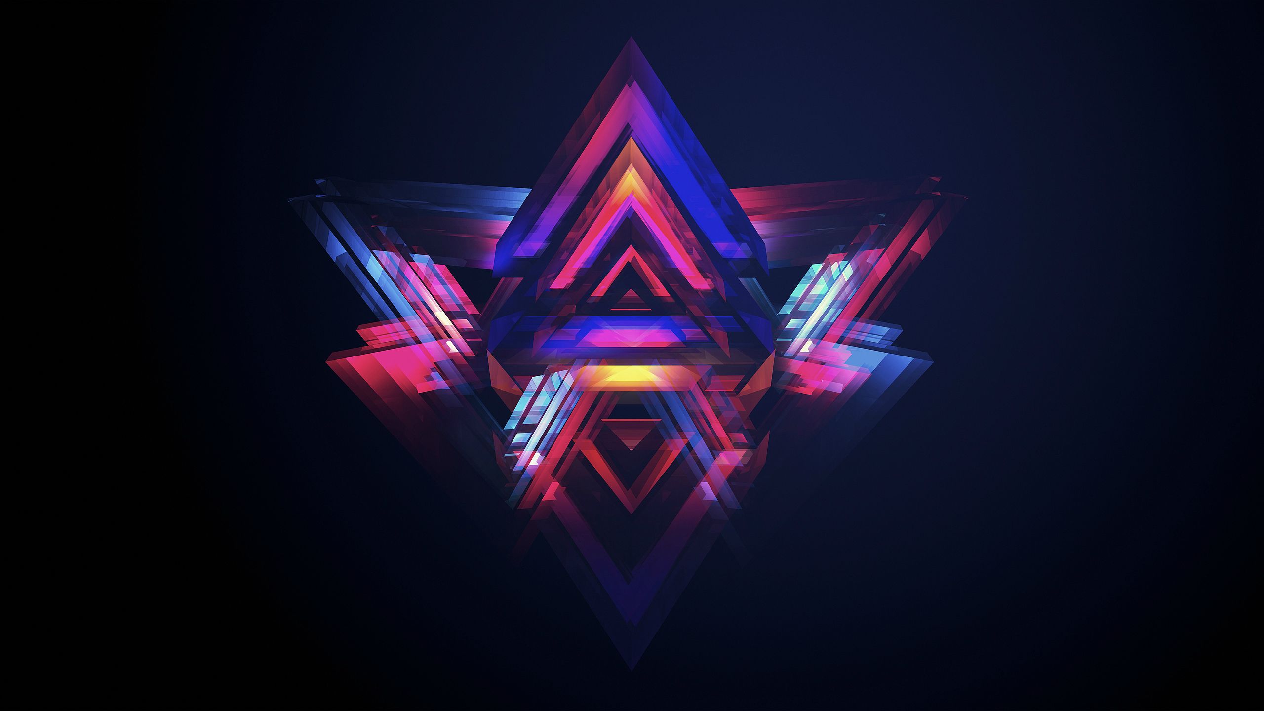 Abstract Geometric Pyramid with Neon Colors HD Wallpaper