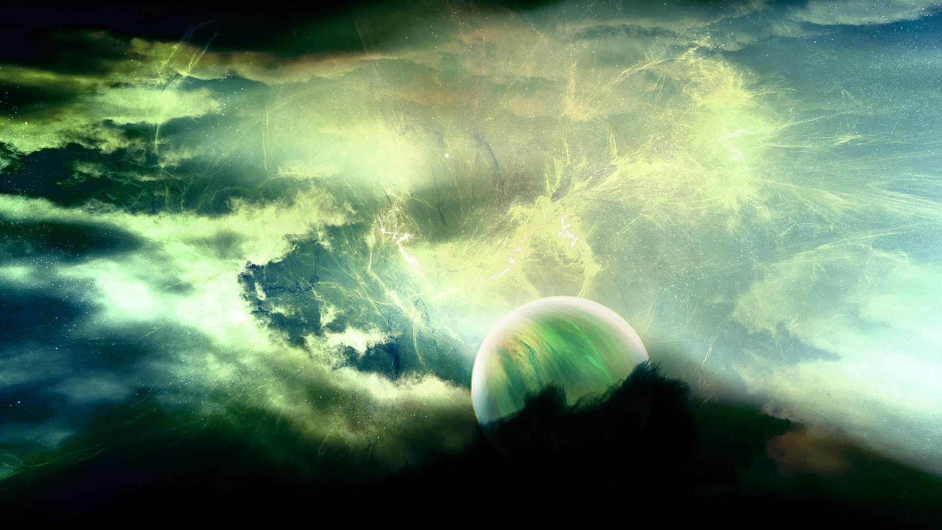 Abstract Nebula with Planet and Clouds HD Wallpaper