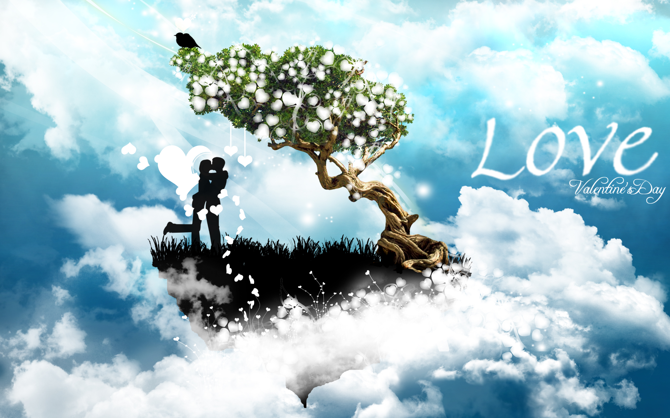 Love Valentine's Day Couple Kissing Tree HD Wallpaper
