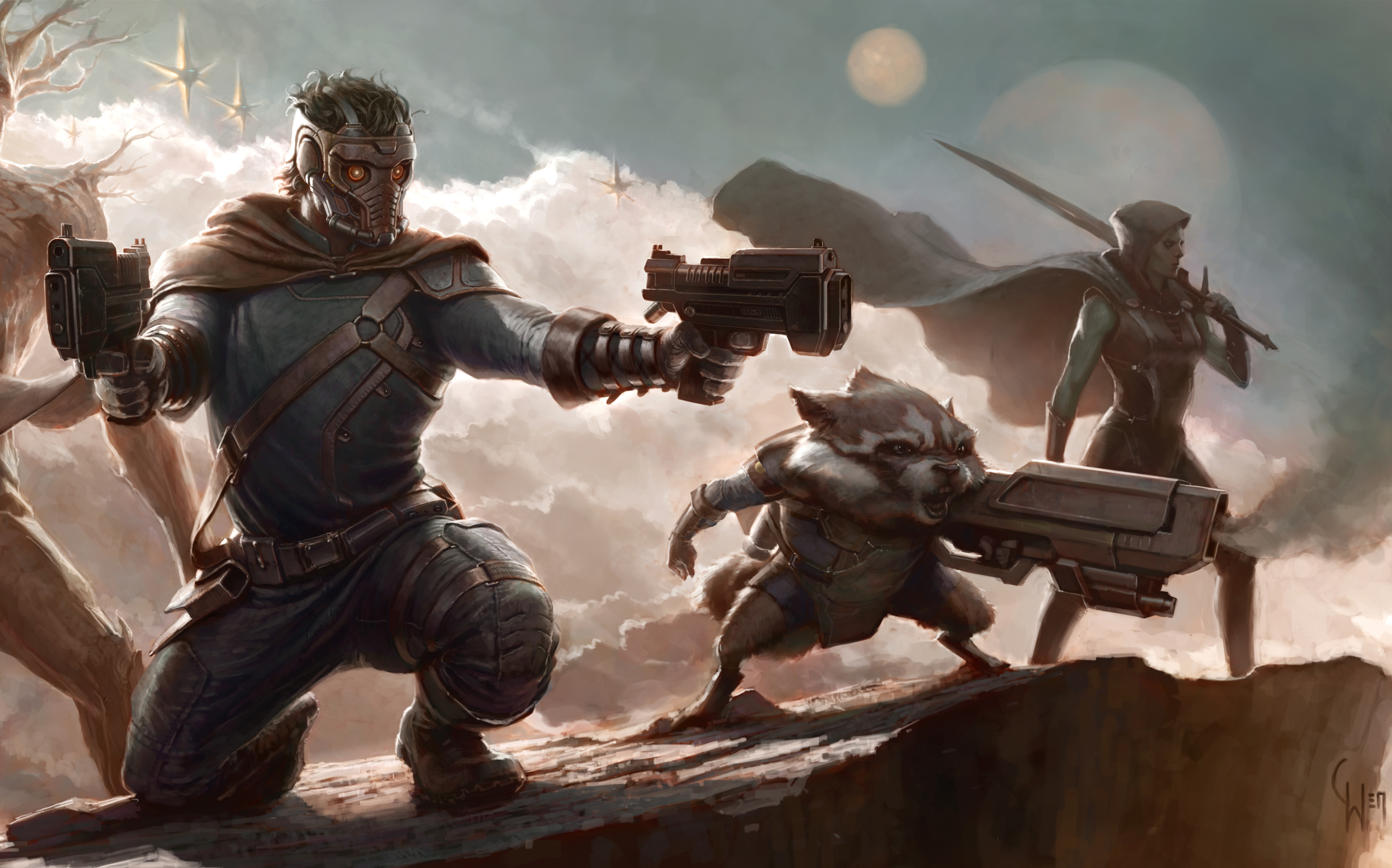 Guardians of the Galaxy characters in action HD Wallpaper