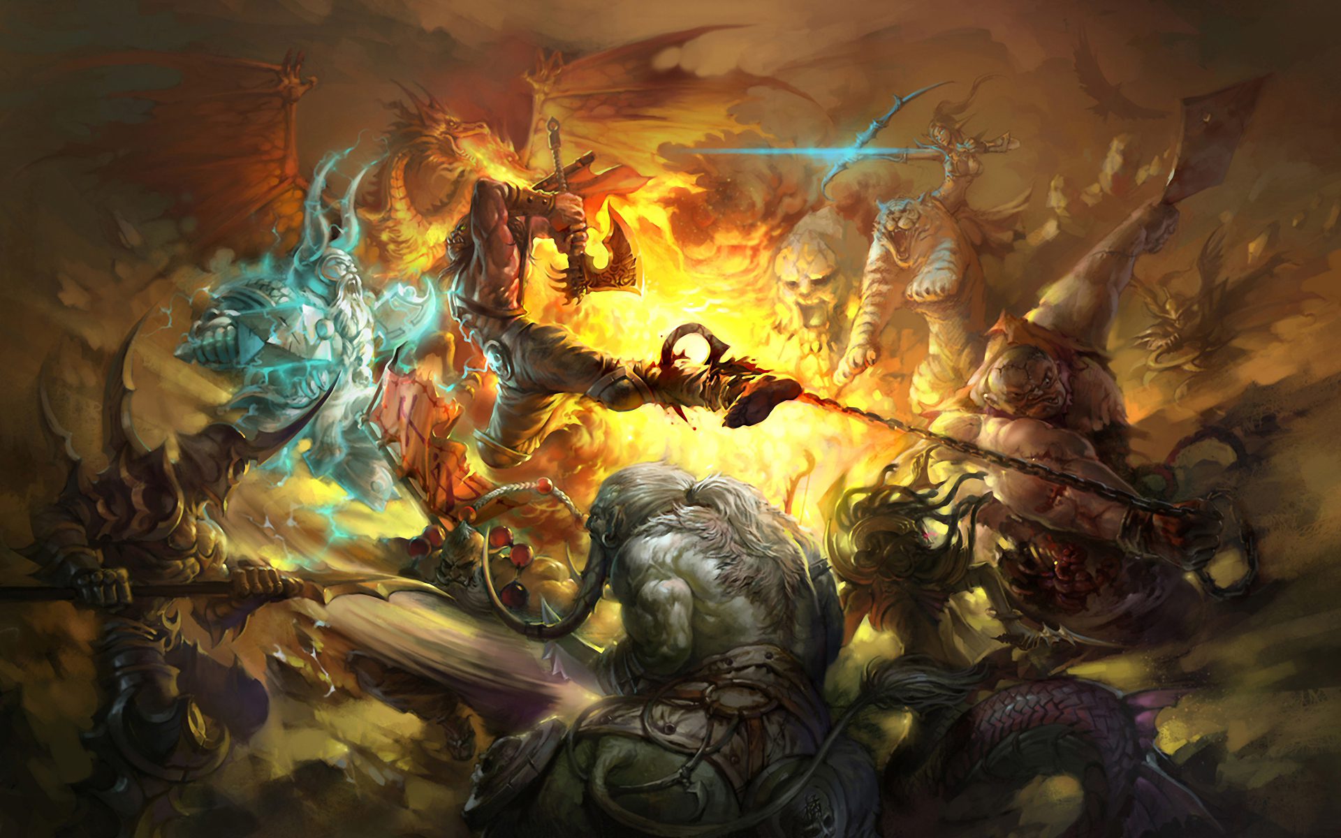 DotA characters in a chaotic battle scene HD Wallpaper
