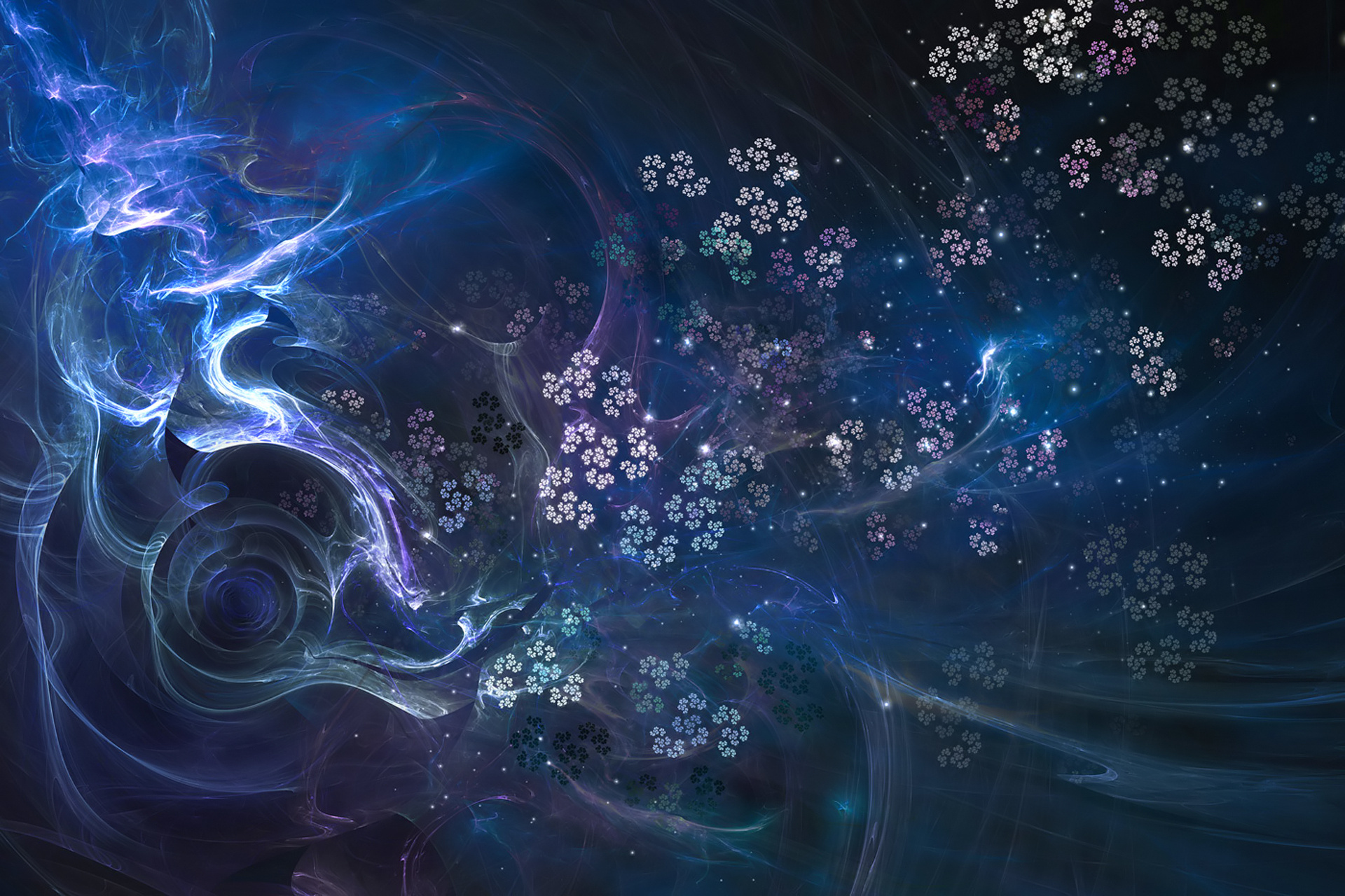 Abstract blue and purple nebula with glowing particles HD Wallpaper