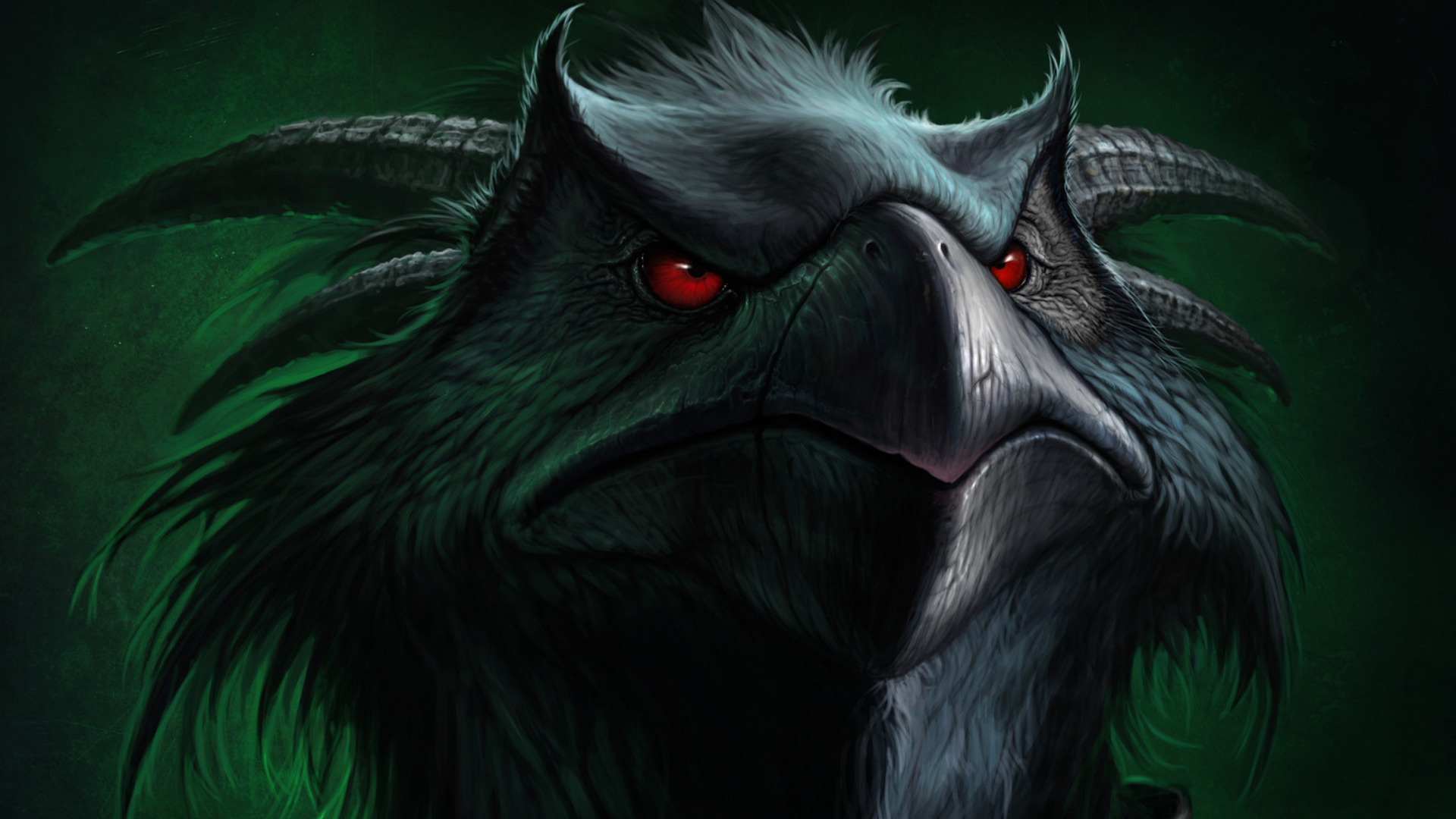 Fantasy Creature with Red Eyes and Horns HD Wallpaper