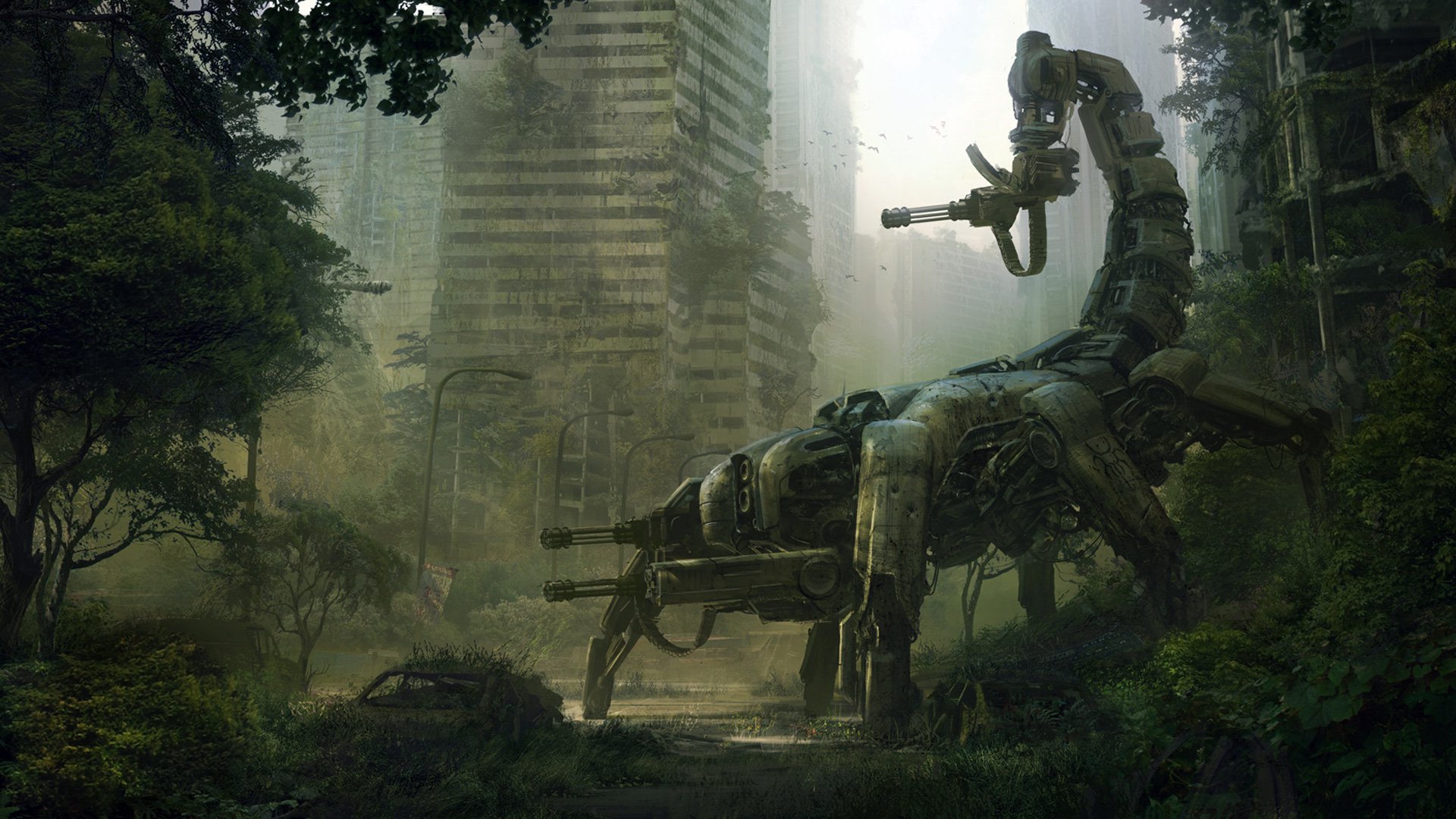 Mechanical Scorpion in Ruined City HD Wallpaper