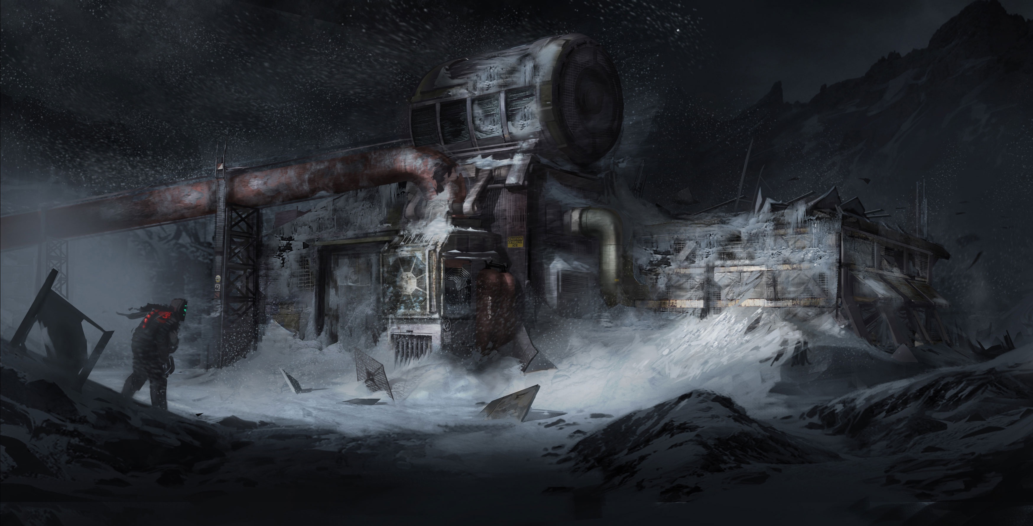 Dead Space abandoned facility in snow HD Wallpaper