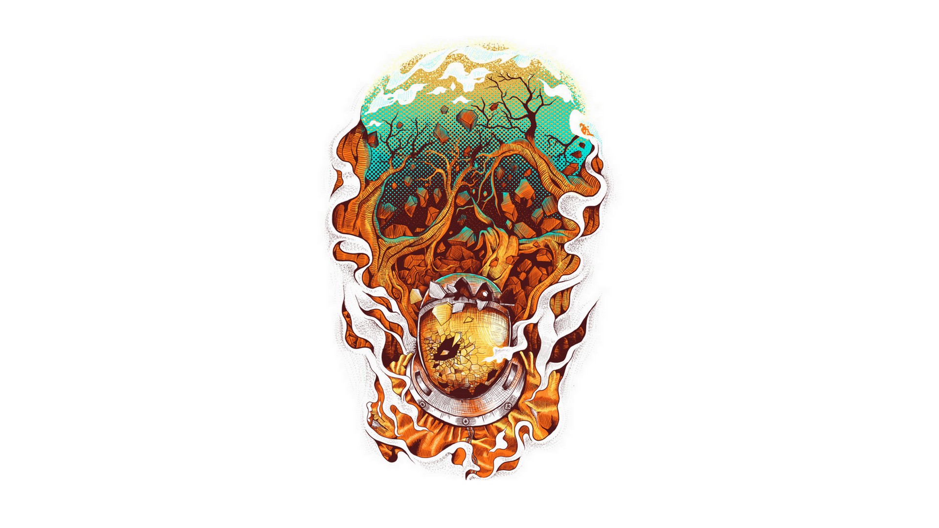 Skull with nature and fire elements HD Wallpaper