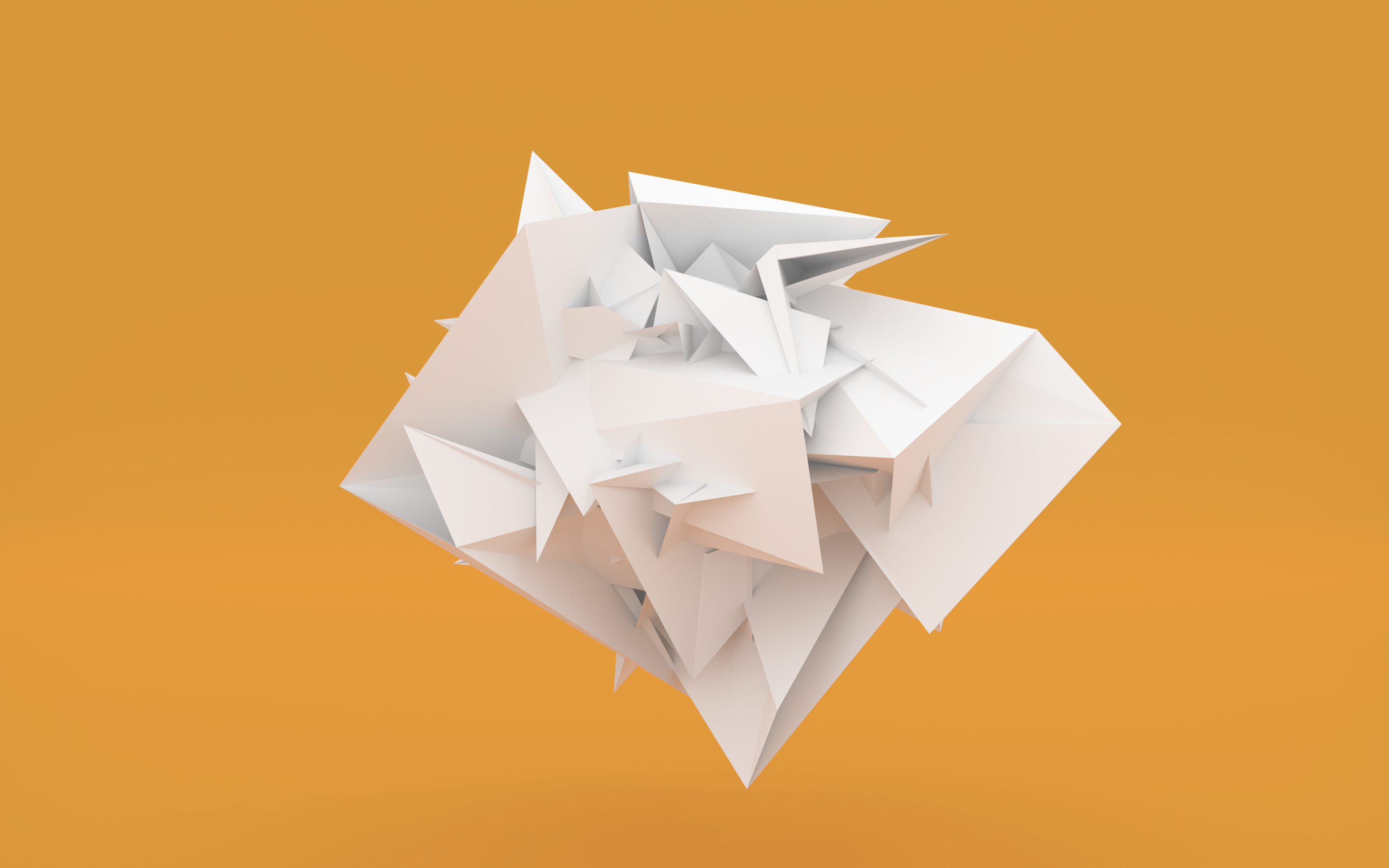 Abstract white geometric sculpture on orange background HD Wallpaper
