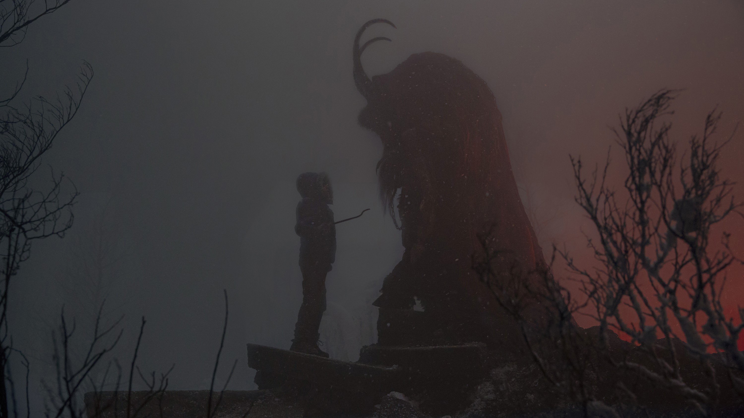 Krampus movie scene with child and creature HD Wallpaper