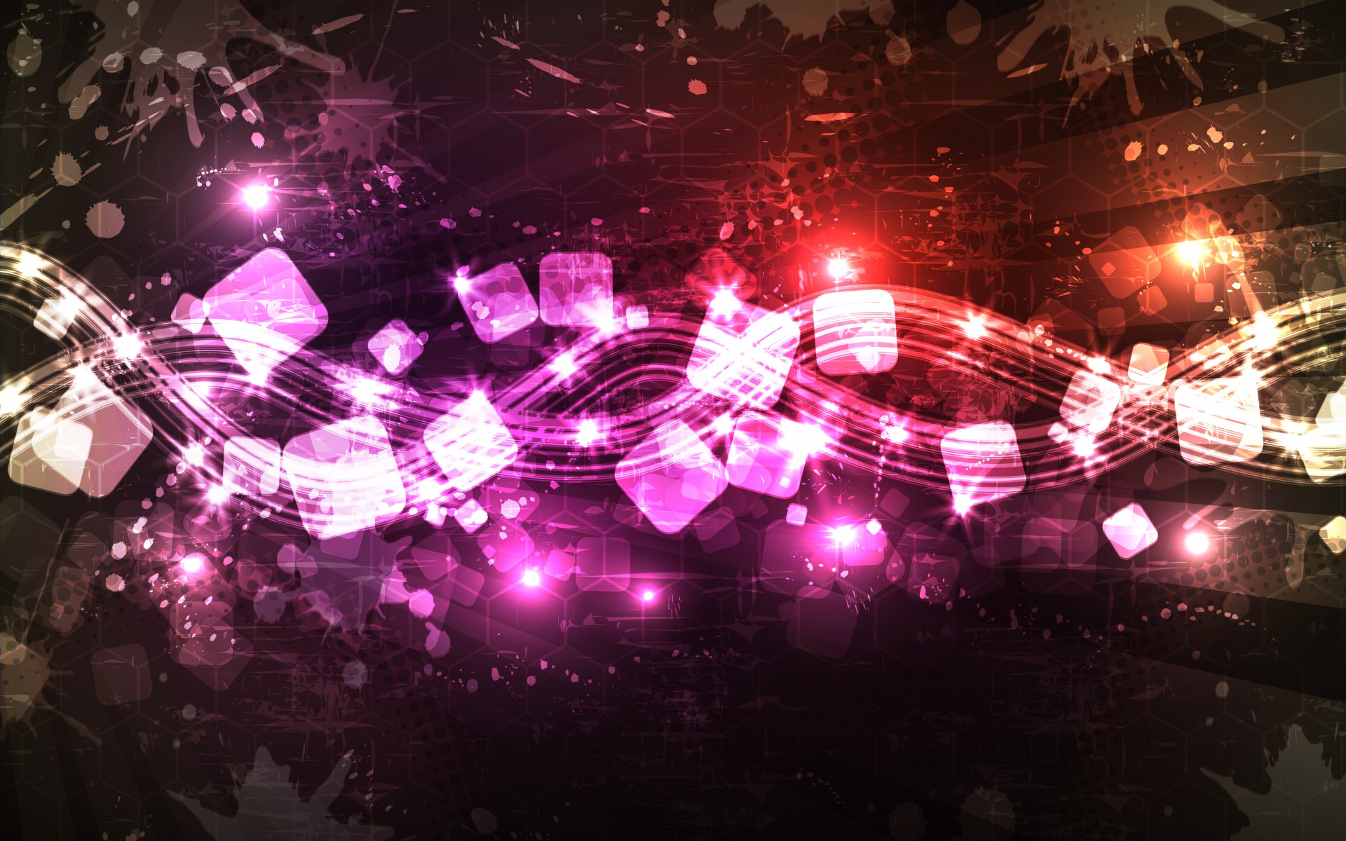 Abstract glowing cubes and waves HD Wallpaper