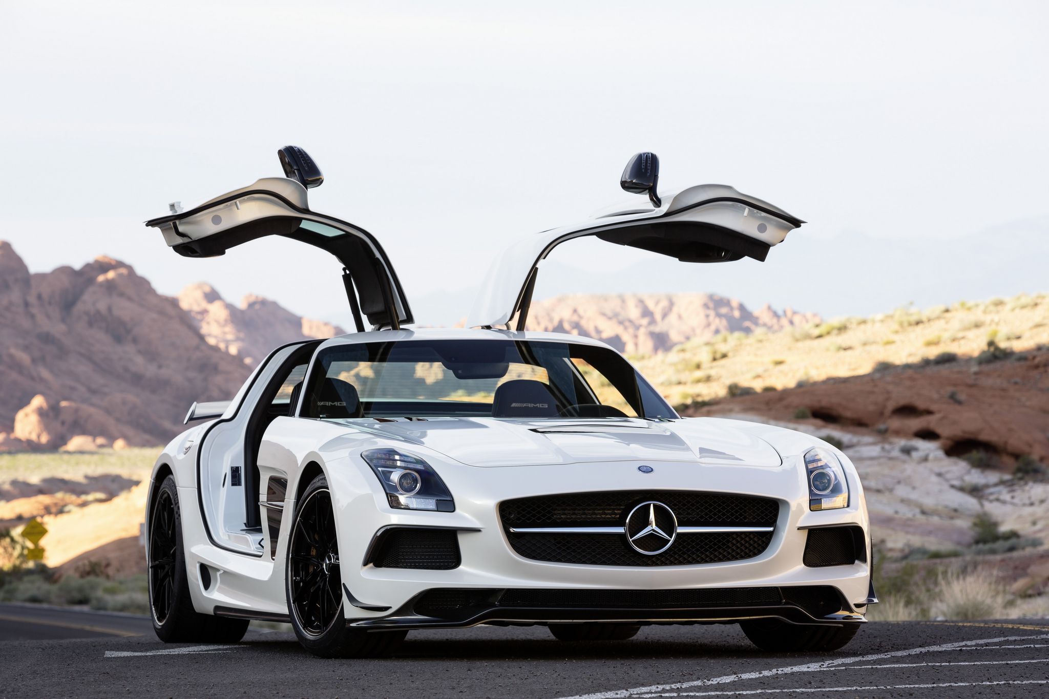 White Mercedes-Benz SLS AMG Gullwing Car HD Wallpaper