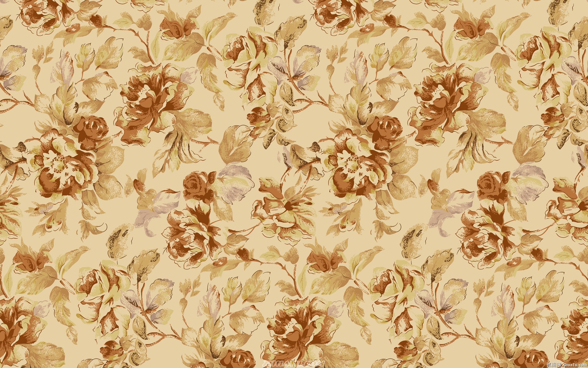 Vintage floral pattern with roses and leaves HD Wallpaper