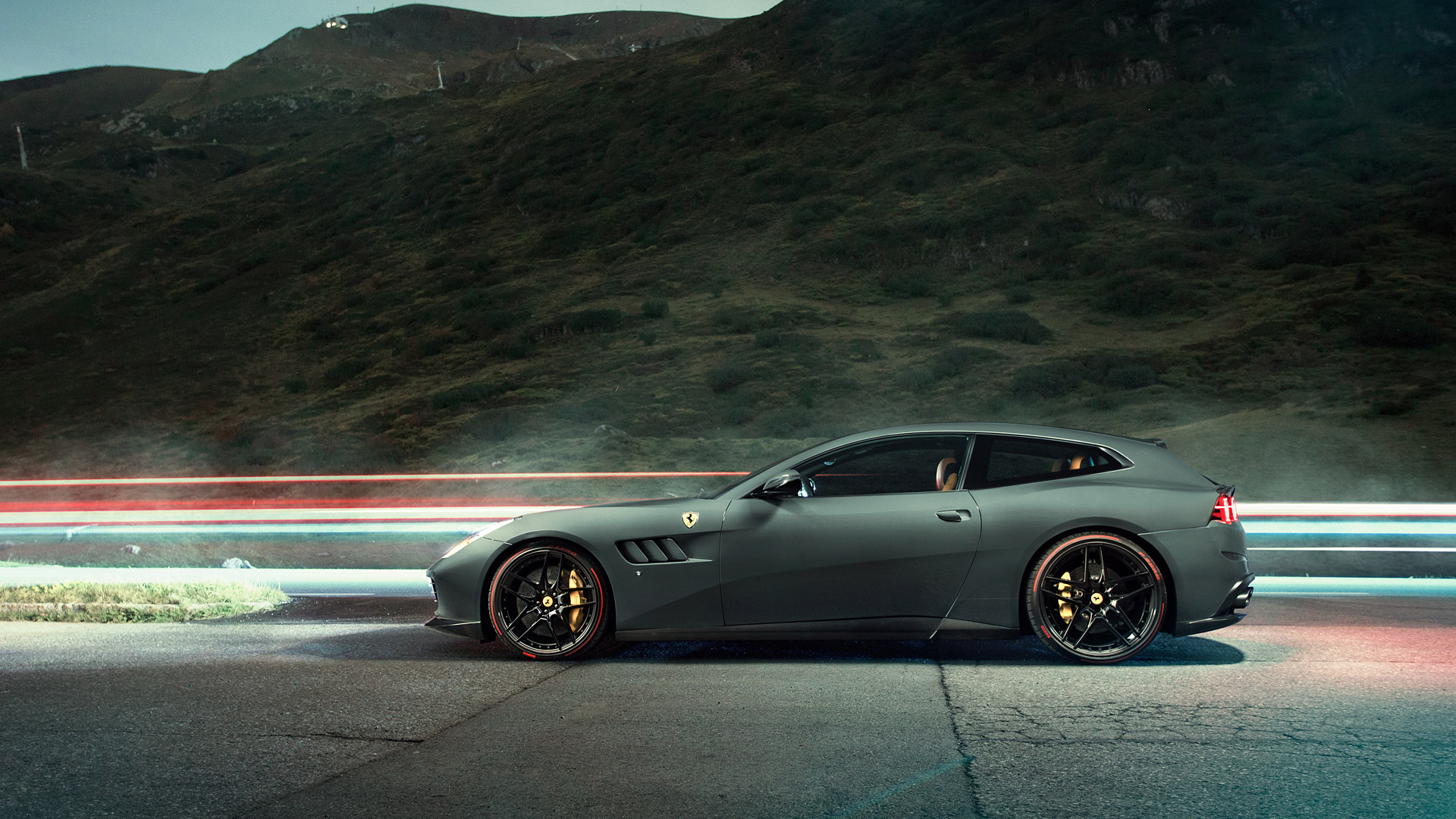 Novitec Rosso Ferrari GTC4Lusso on a Mountain Road HD Wallpaper