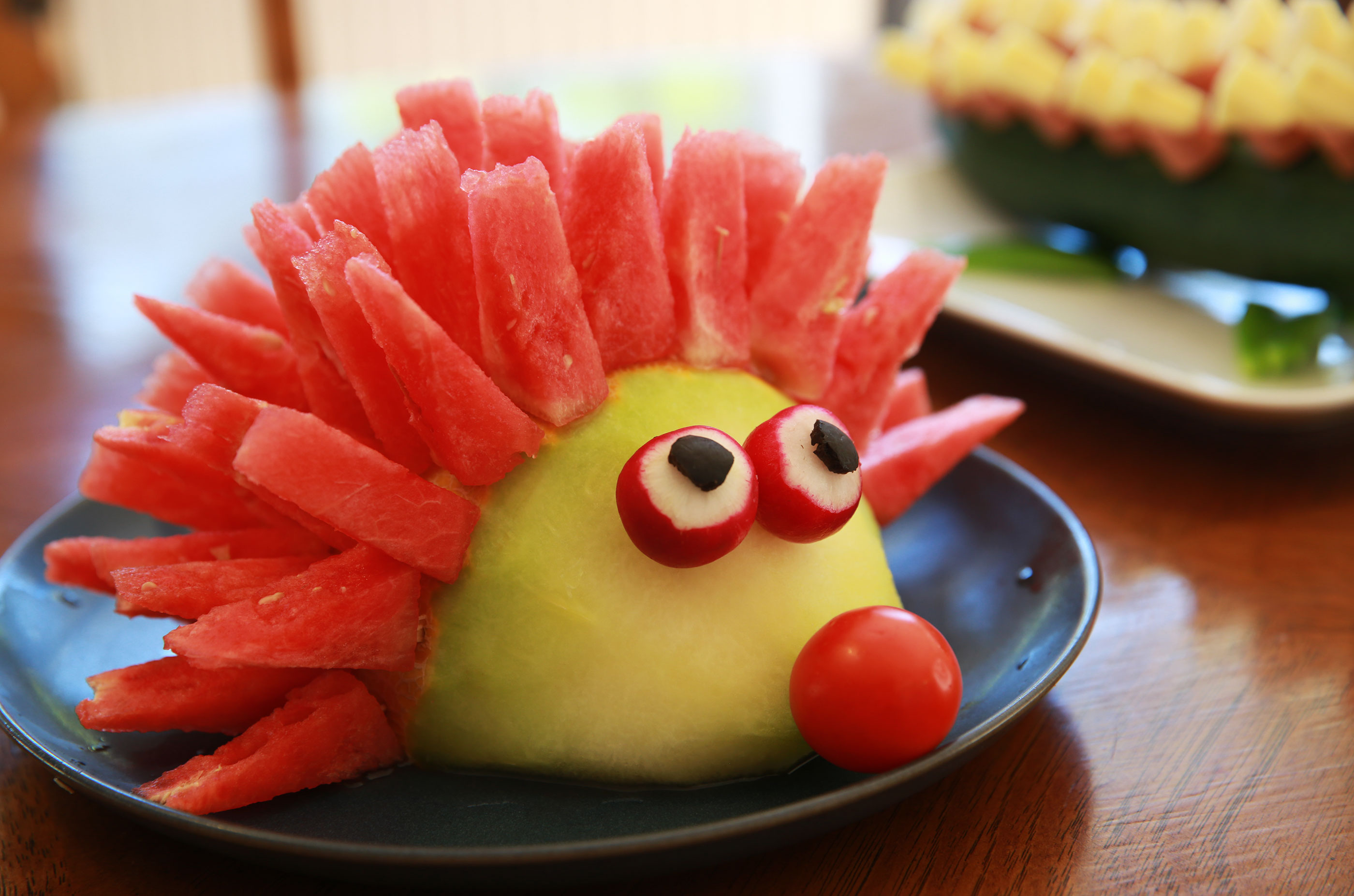 Fruit hedgehog with watermelon and apple HD Wallpaper
