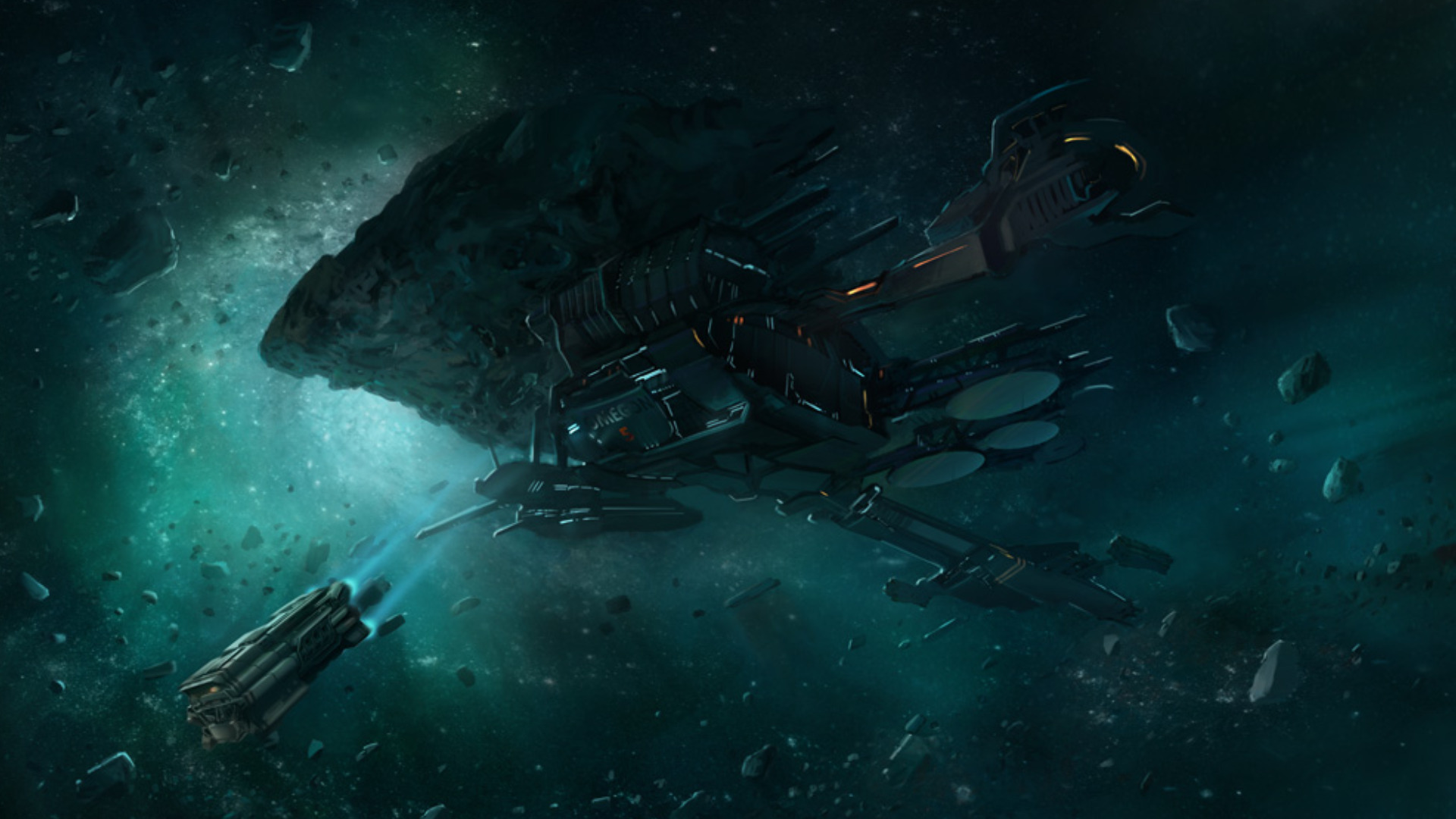 Spaceship in an asteroid field HD Wallpaper