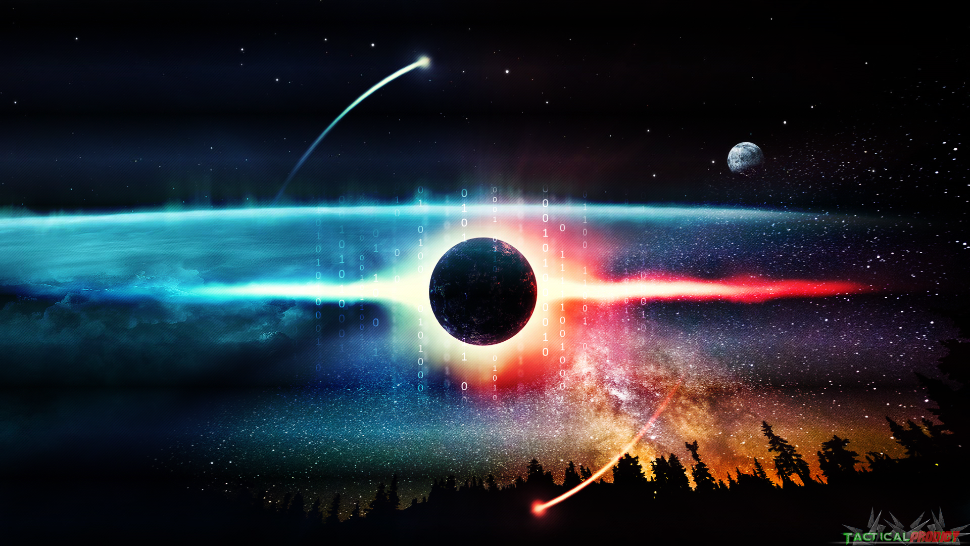 Digital Eclipse in Space with Binary Code HD Wallpaper