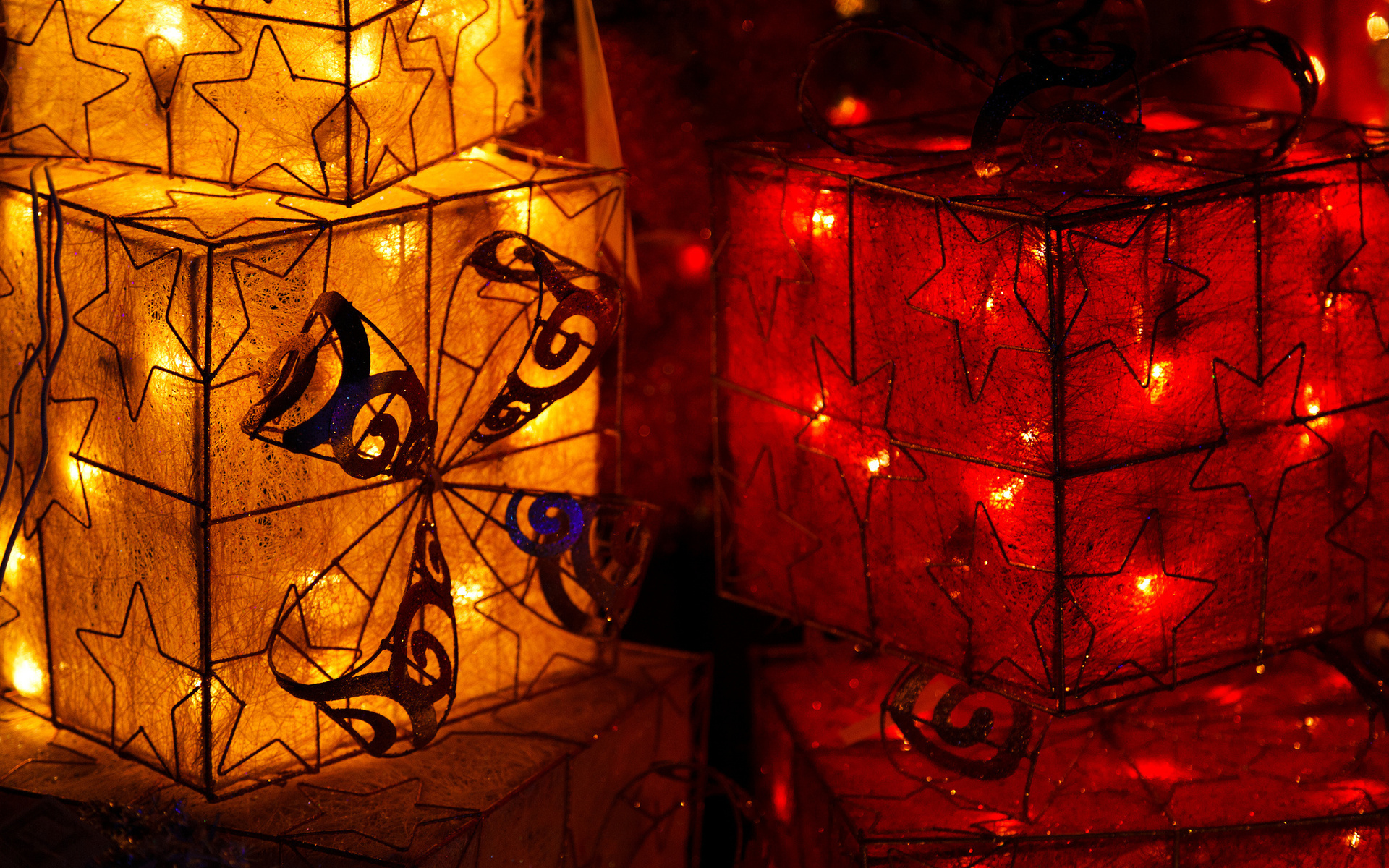 Christmas gift lanterns with stars HD Wallpaper