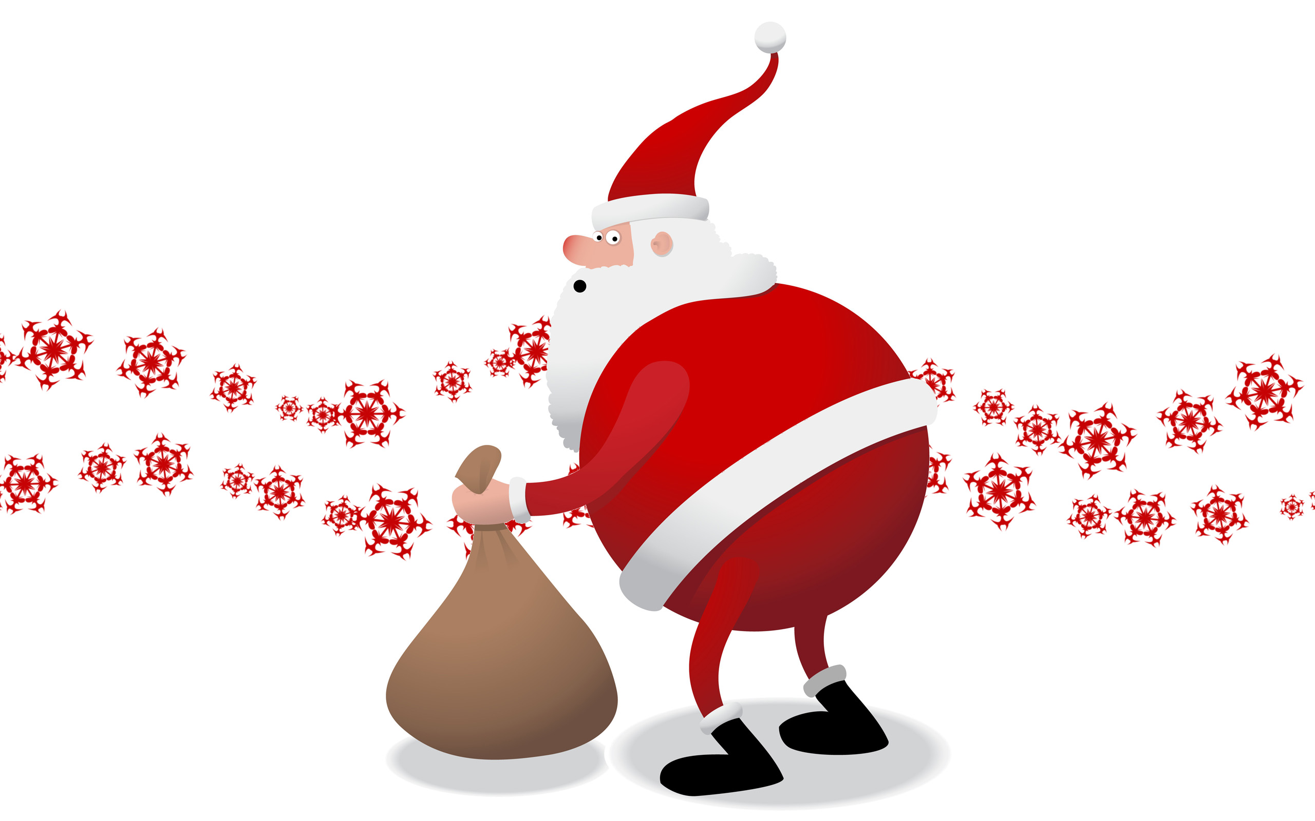 Santa Claus with a sack and snowflakes HD Wallpaper
