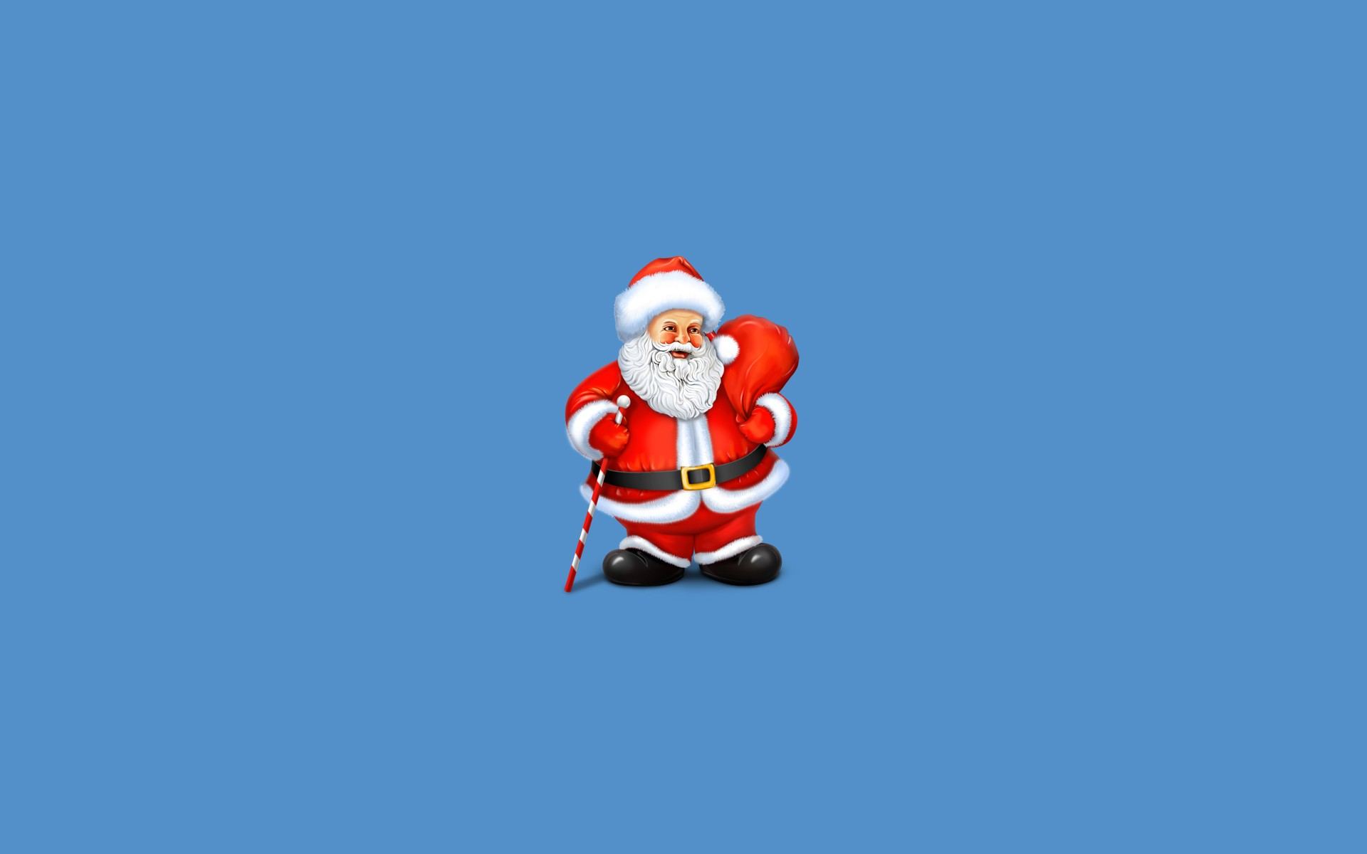 Santa Claus with a gift bag and candy cane HD Wallpaper