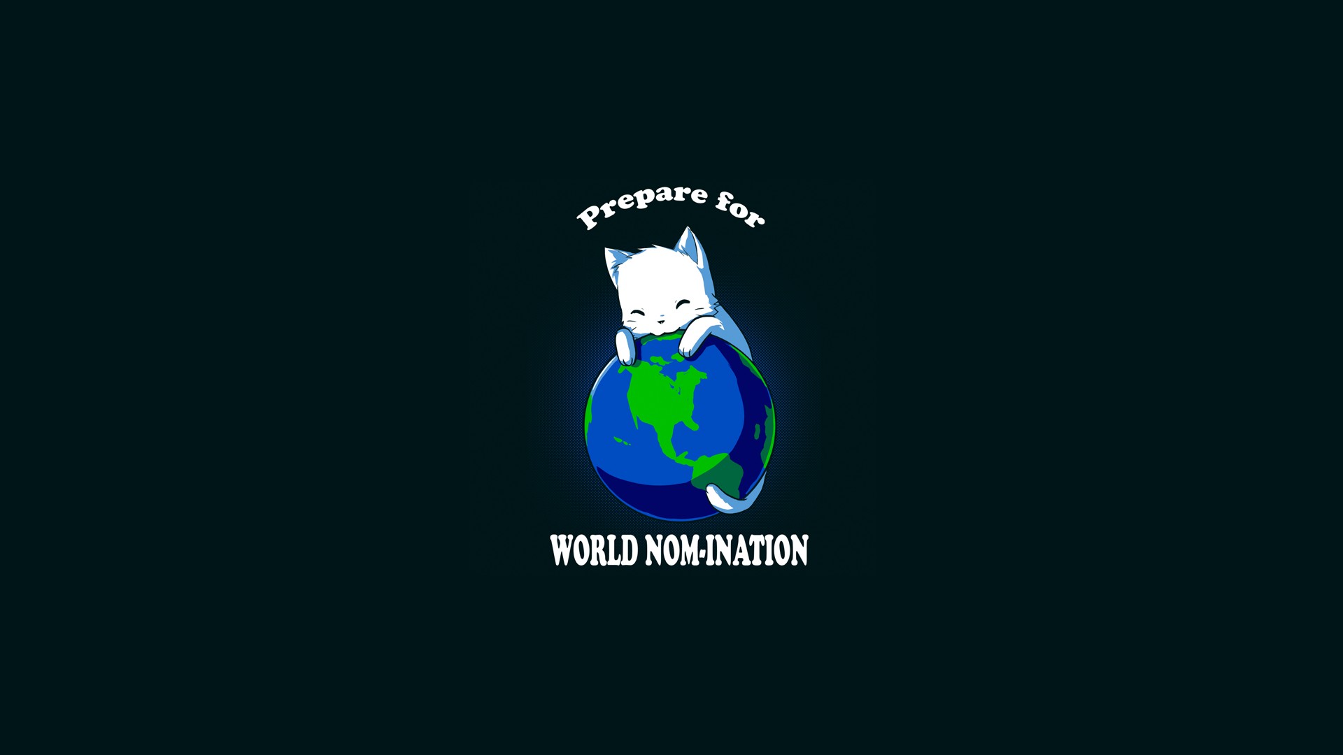 White cat holding the Earth with text HD Wallpaper