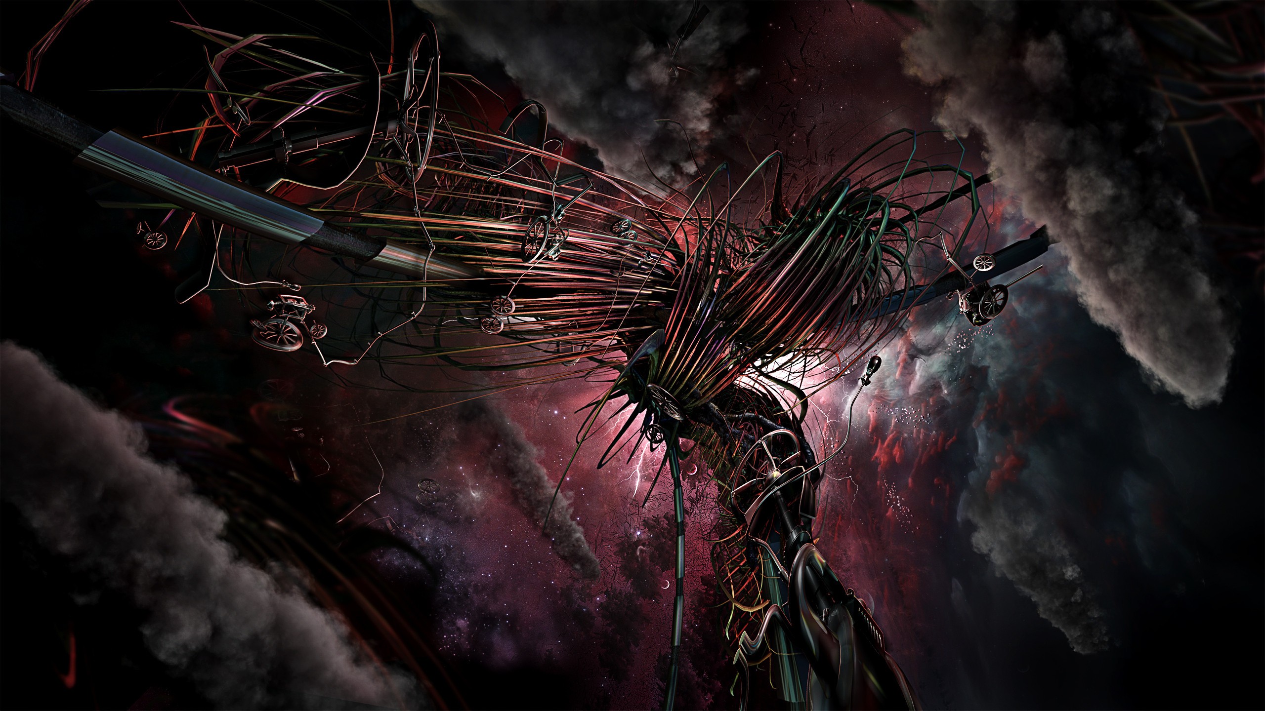 Abstract Sci-Fi Mechanical Structure in Nebula HD Wallpaper
