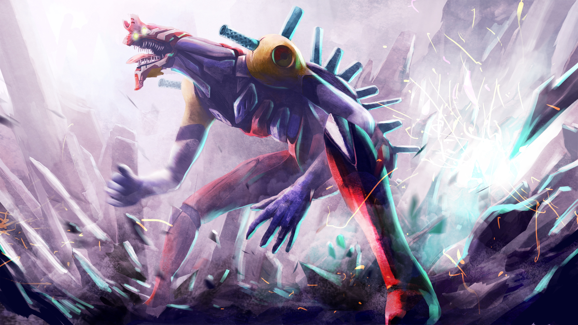 Evangelion Unit-01 in battle HD Wallpaper