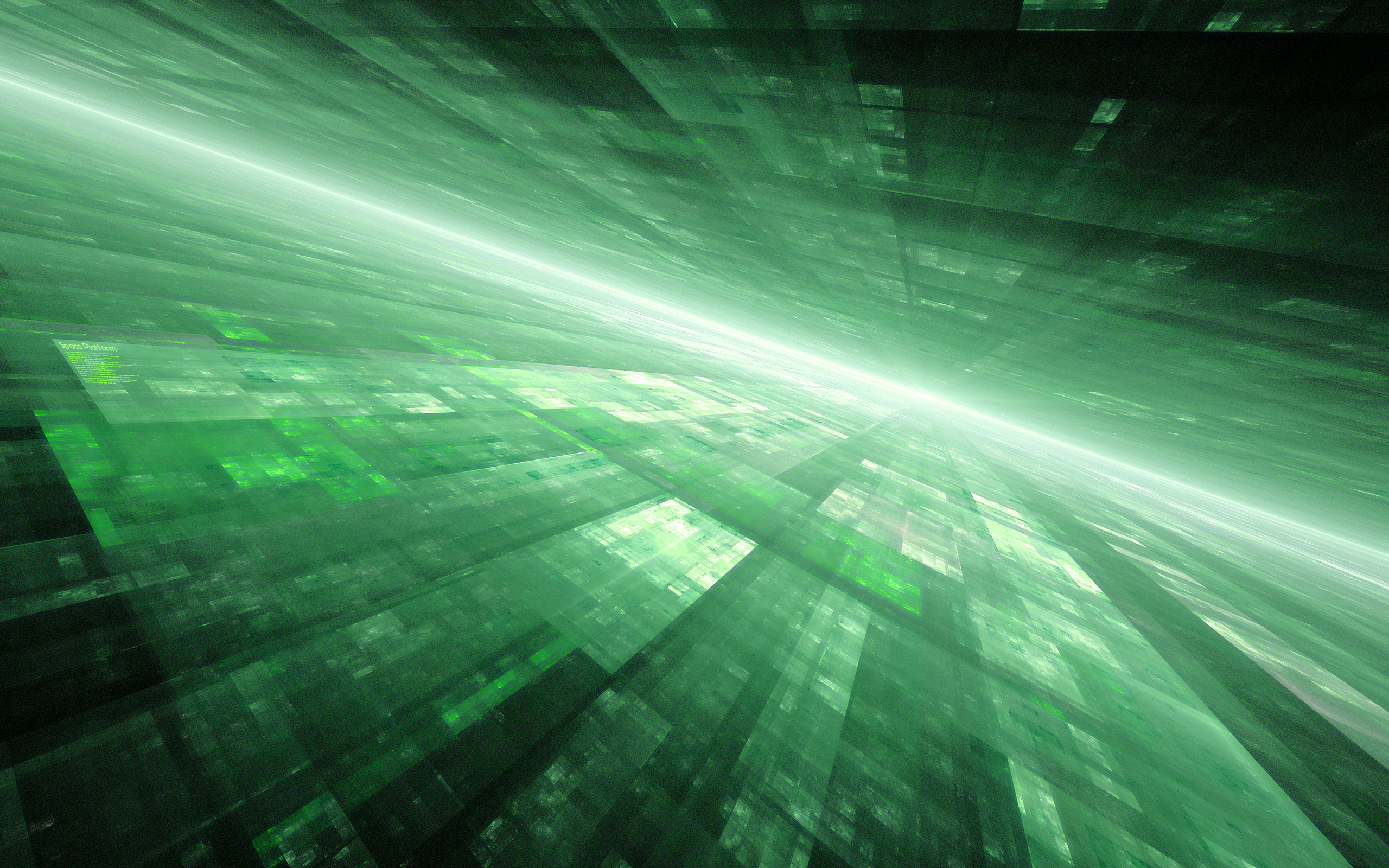 Green digital grid receding into light HD Wallpaper