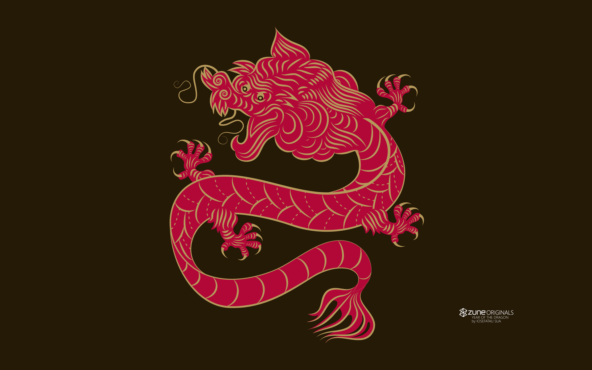 Red and gold dragon illustration for Zune Originals HD Wallpaper