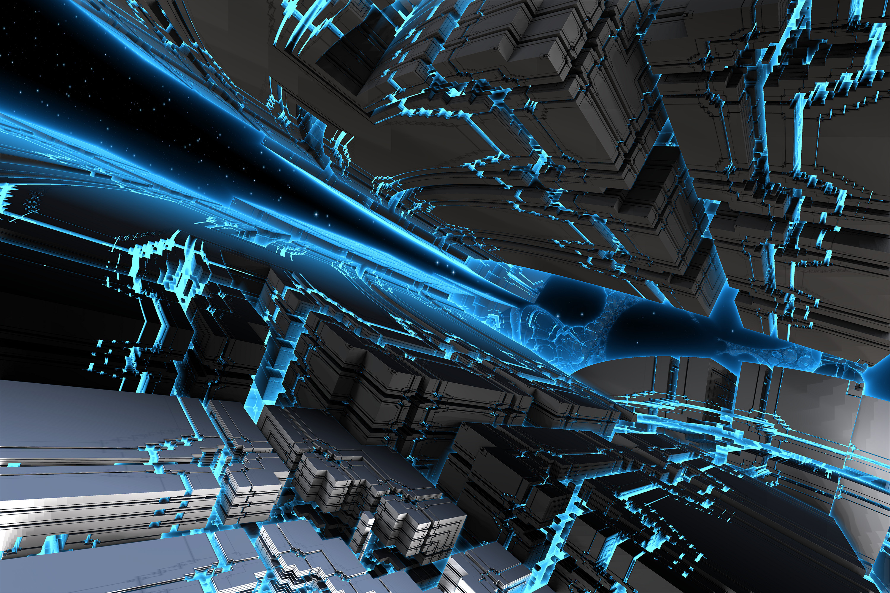 Abstract 3D render of a futuristic digital landscape HD Wallpaper