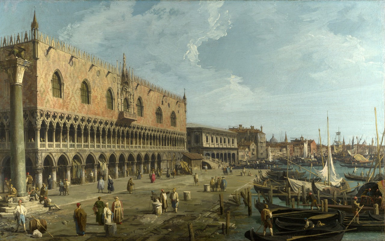 Venice Canal with Doge's Palace and Boats HD Wallpaper