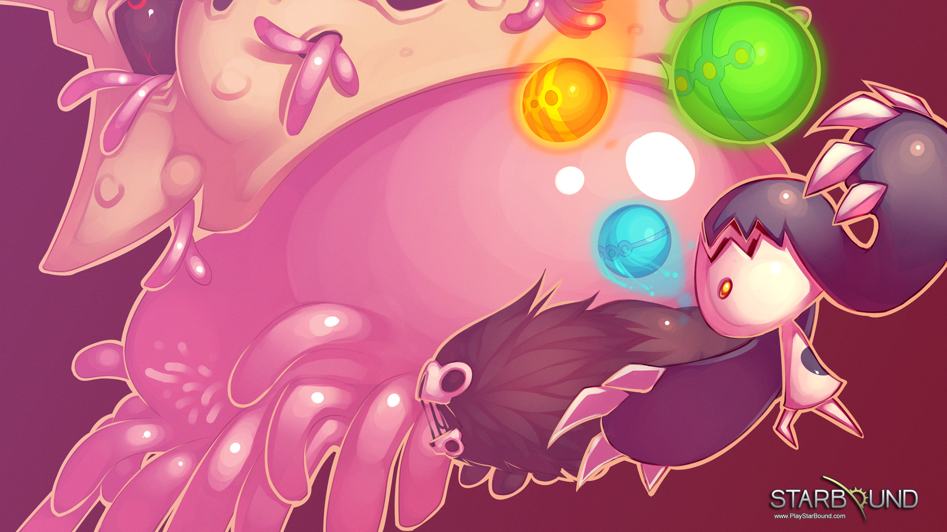 Starbound creature with glowing orbs HD Wallpaper