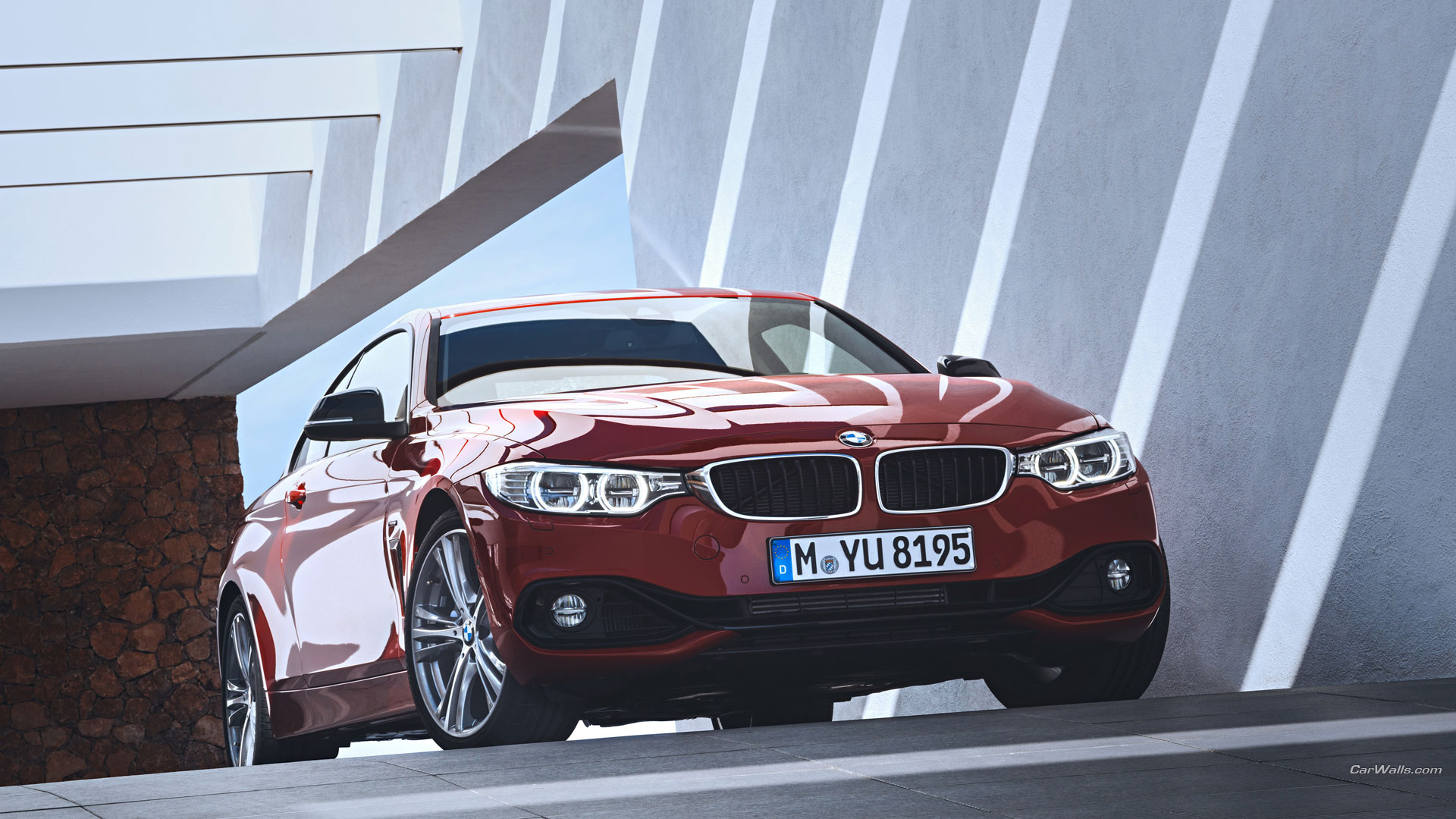 Red BMW 4 Series Coupe parked outdoors HD Wallpaper
