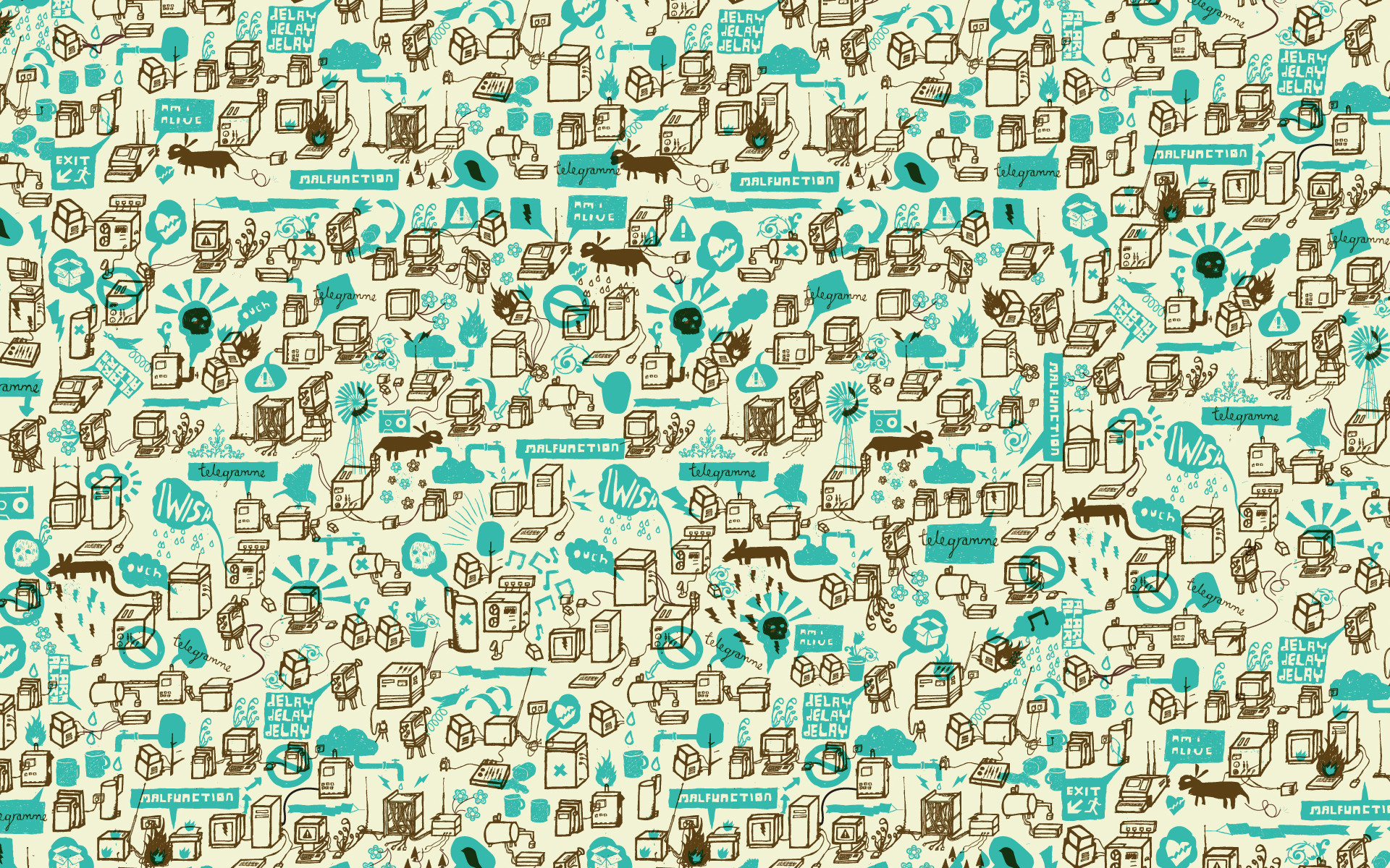 Abstract collage of computers and technology doodles HD Wallpaper