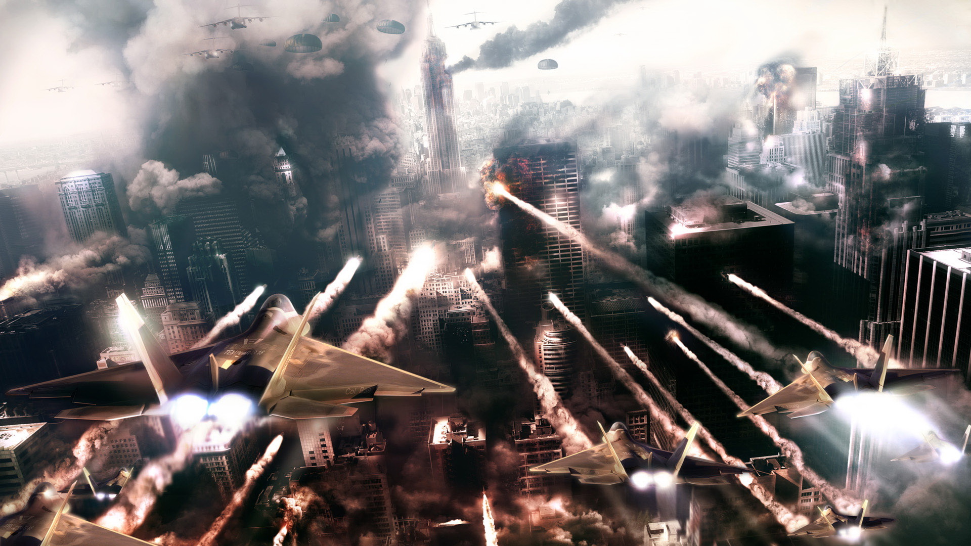 World In Conflict: Aerial Combat Over City HD Wallpaper