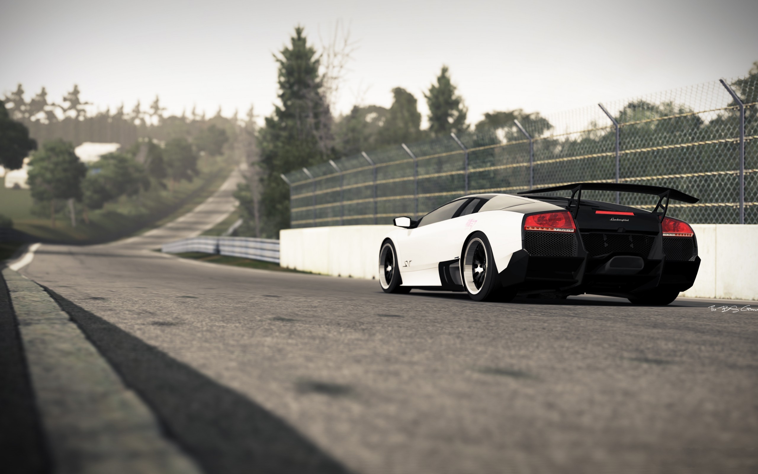 White Lamborghini Murcielago on a race track HD Wallpaper