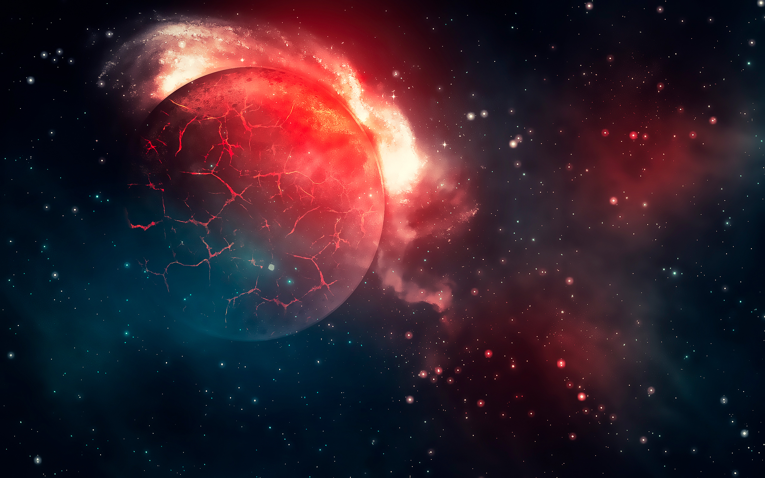 Cracked red planet in a nebula HD Wallpaper