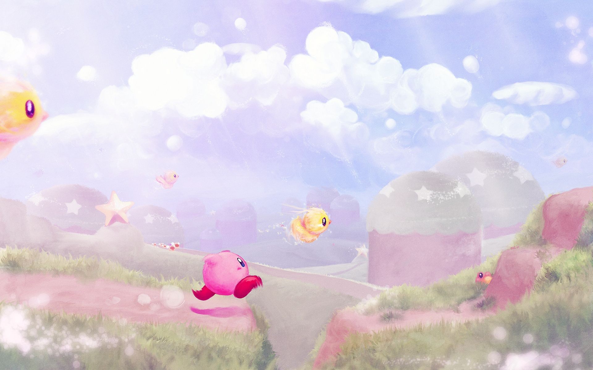 Kirby and friends in a happy world HD Wallpaper