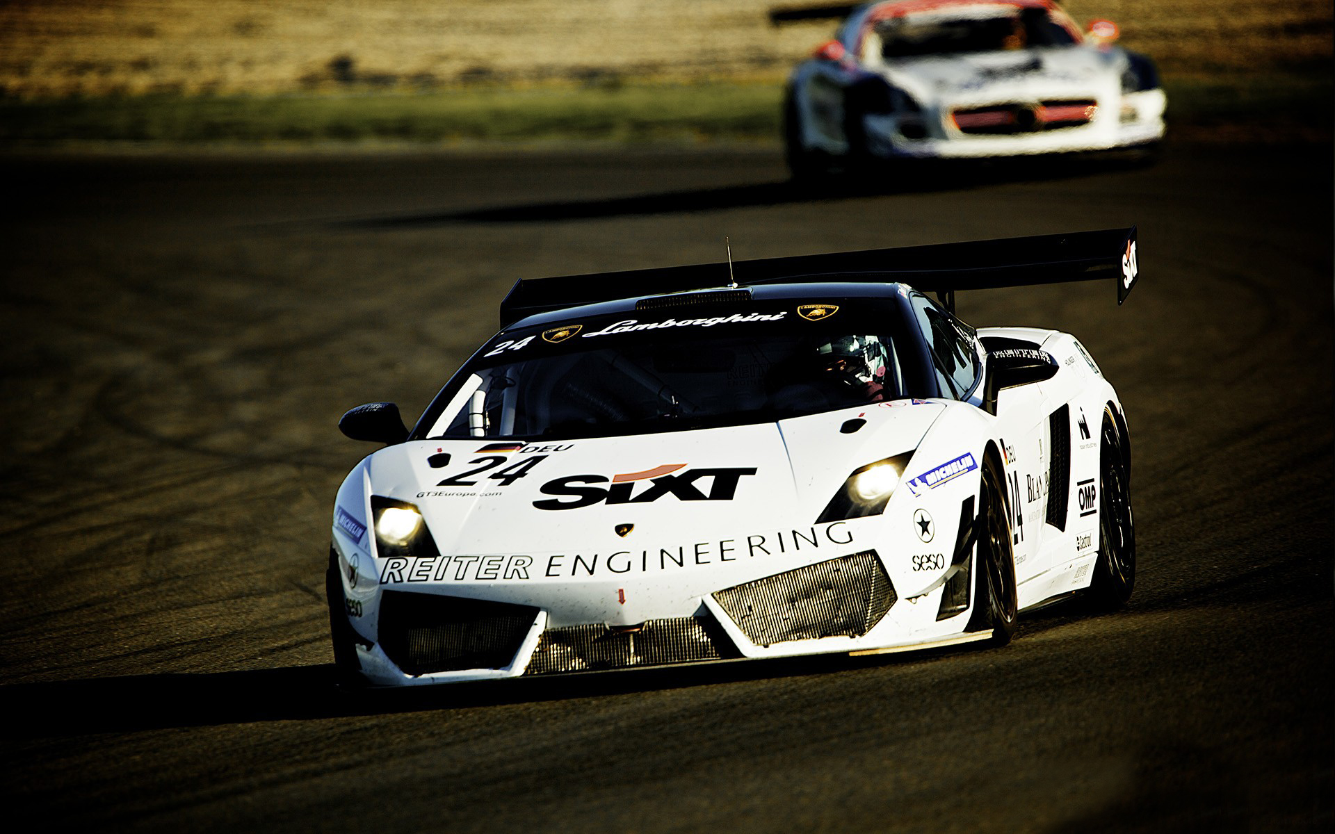 White Lamborghini race car with "24 SIXT" livery HD Wallpaper