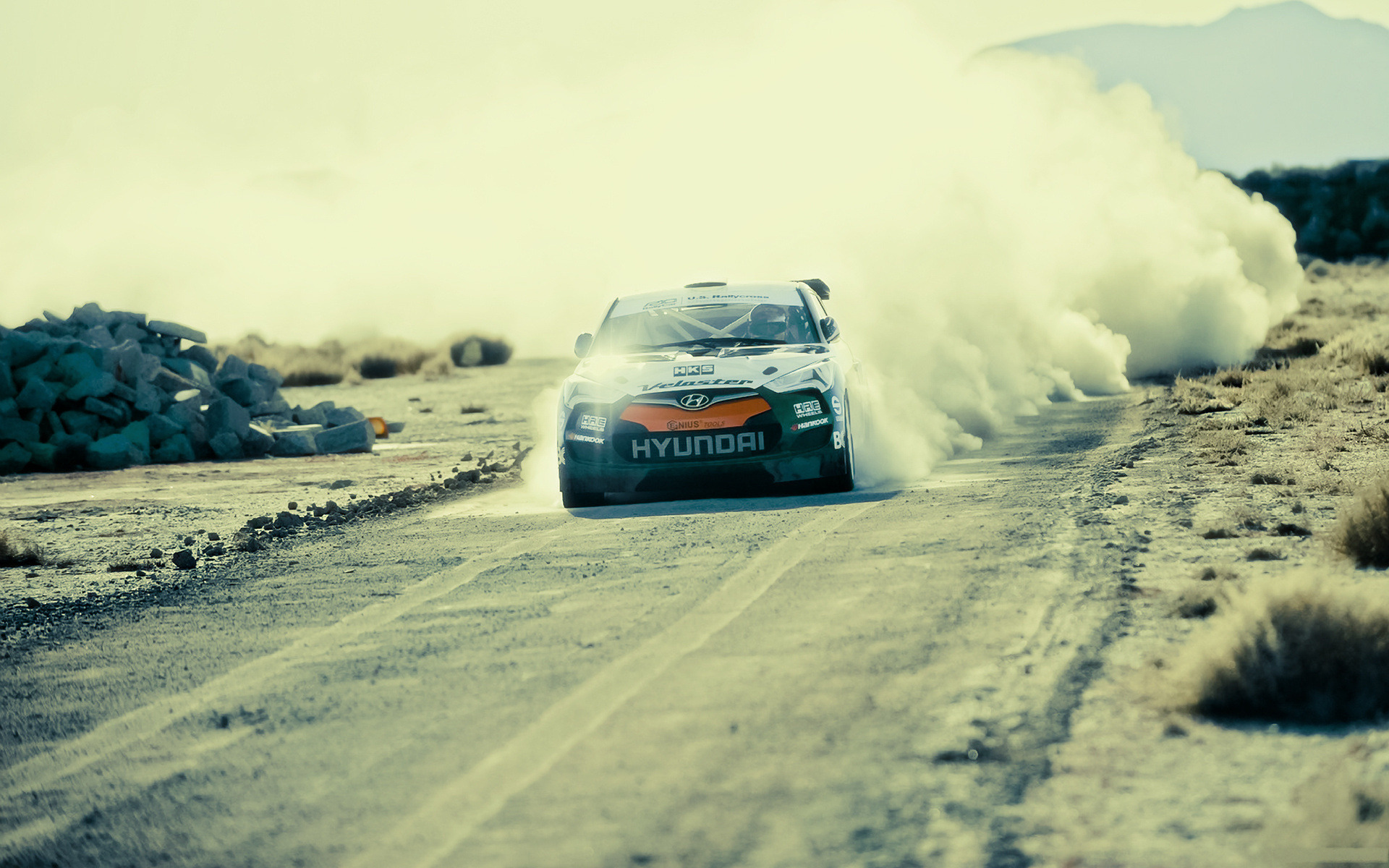 Hyundai Veloster Rally Car on Dirt Road HD Wallpaper
