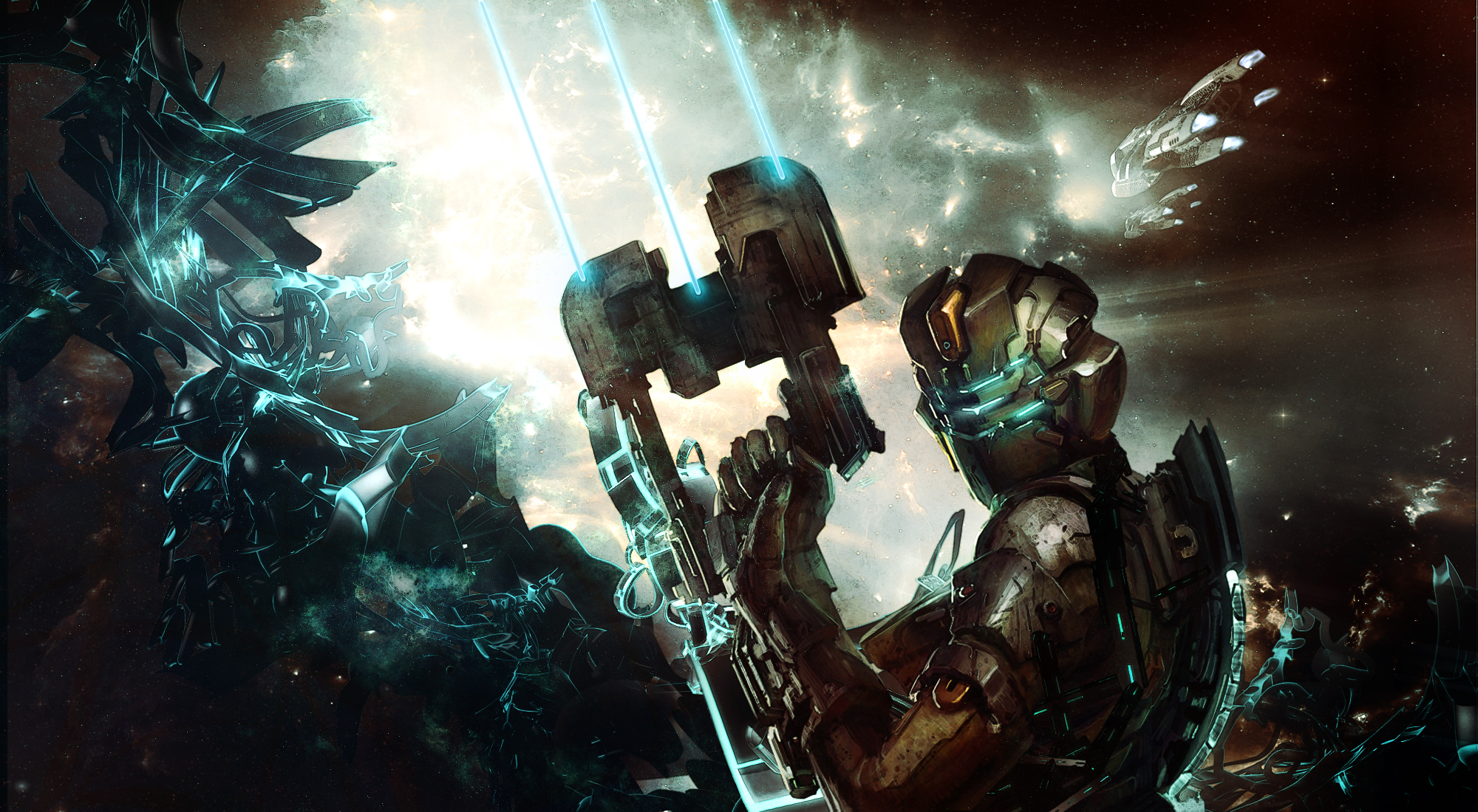 Isaac Clarke from Dead Space 2 in space battle HD Wallpaper