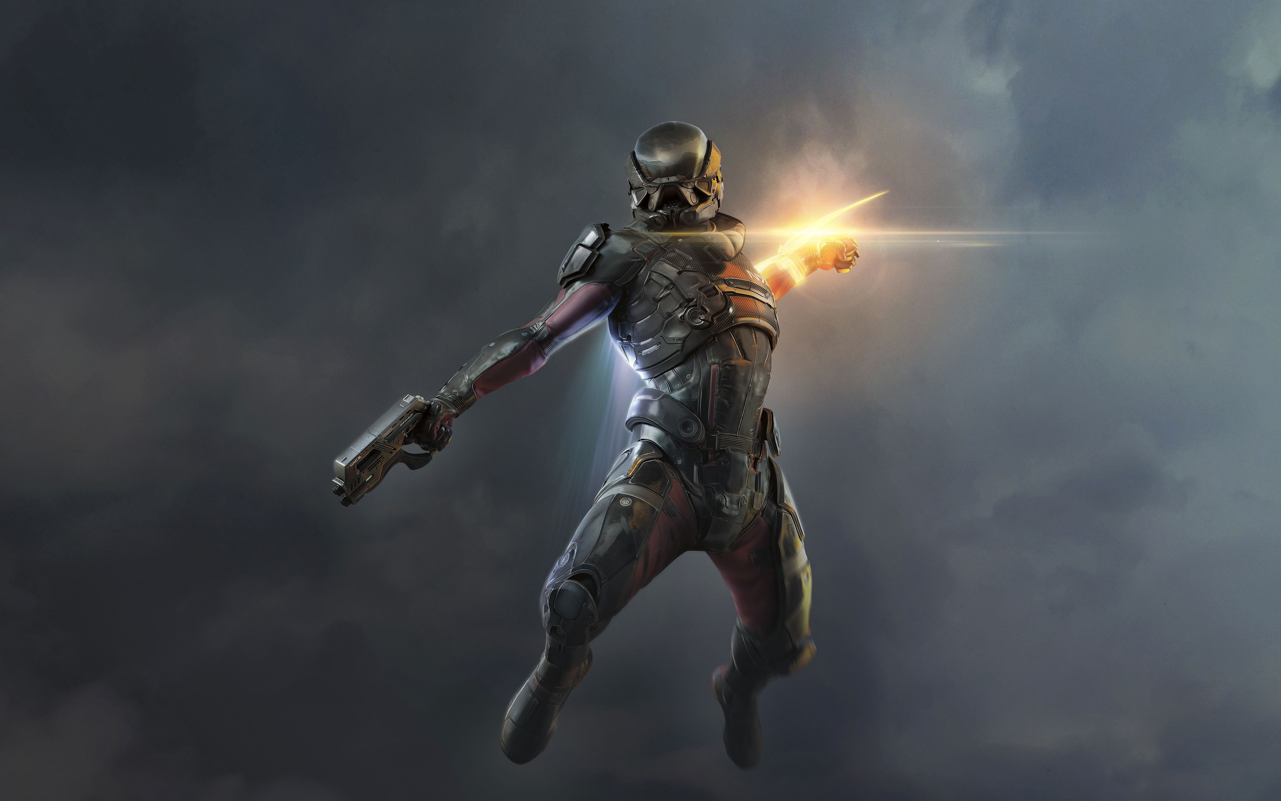 Soldier firing weapon in Mass Effect: Andromeda HD Wallpaper