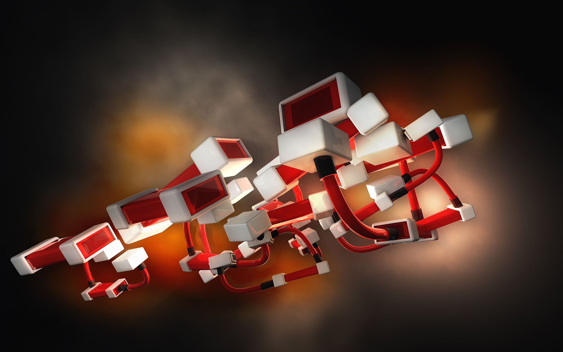 3D abstract art with red and white geometric shapes HD Wallpaper
